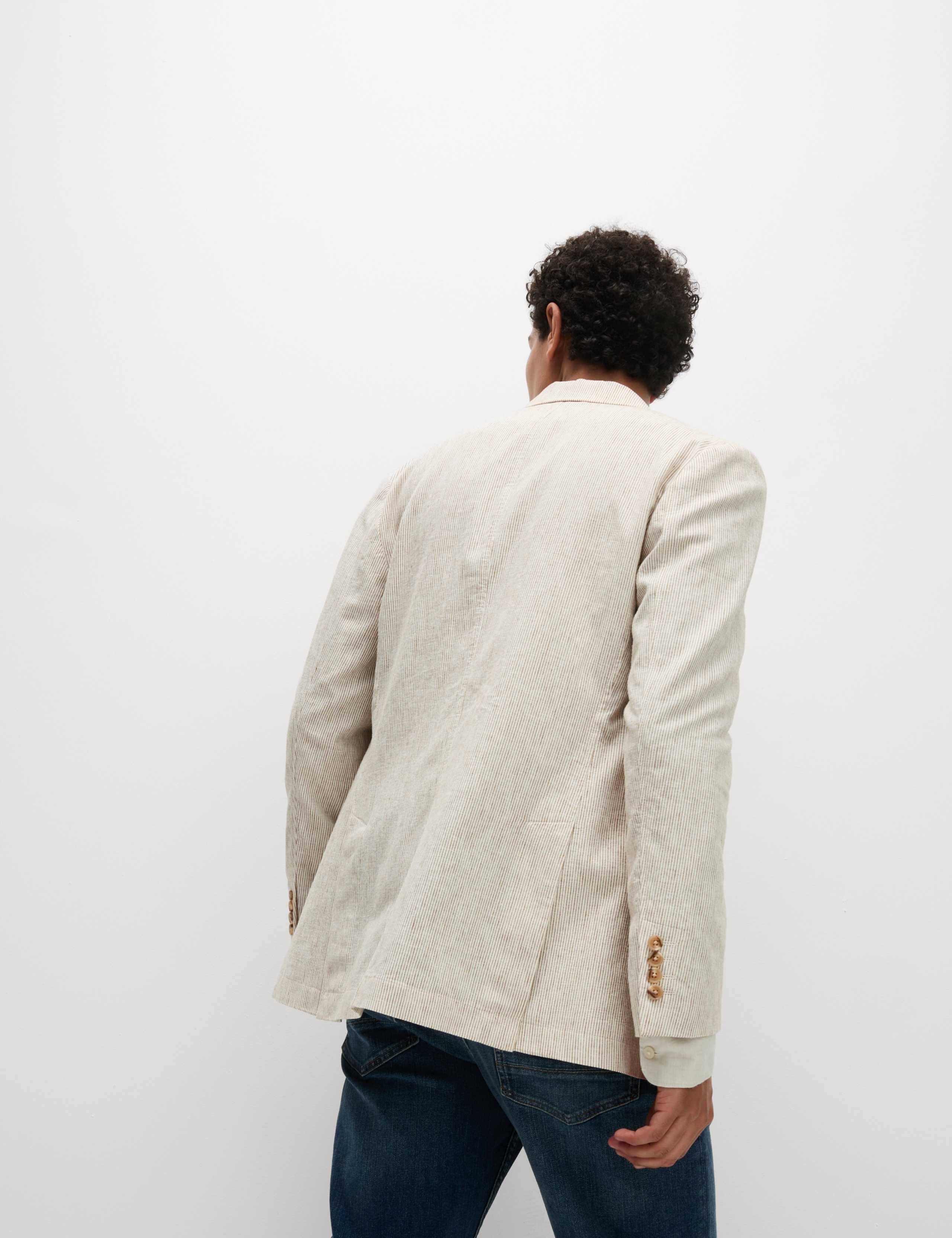 Tailored Fit Cotton Linen Striped Blazer