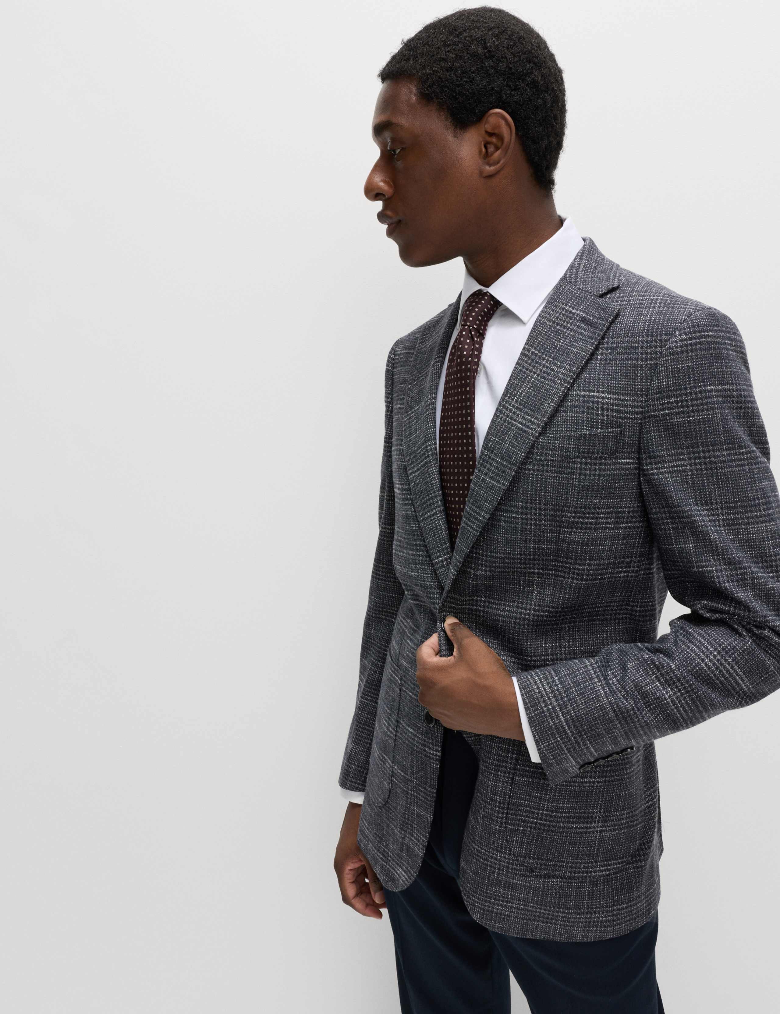 Tailored Fit Textured Check Stretch Blazer