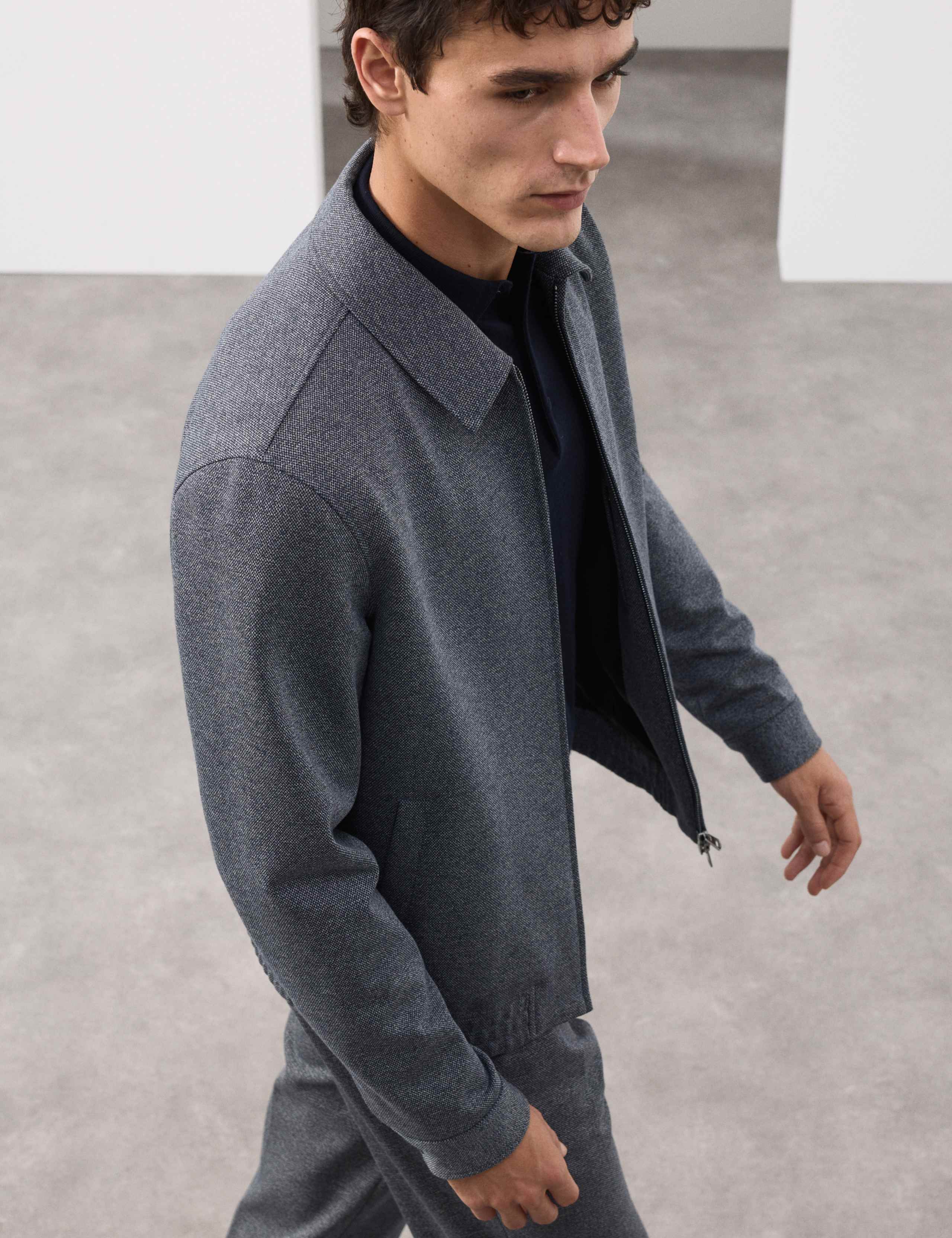 Knitted Yarn Dyed Harrington Jacket