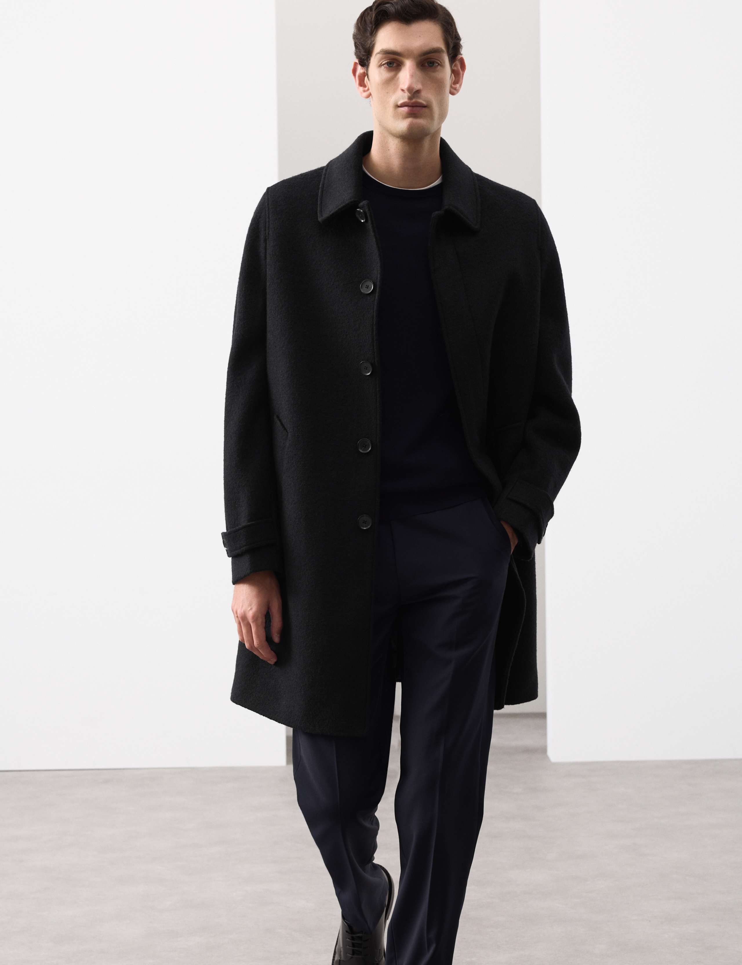 Wool Blend Textured Car Coat