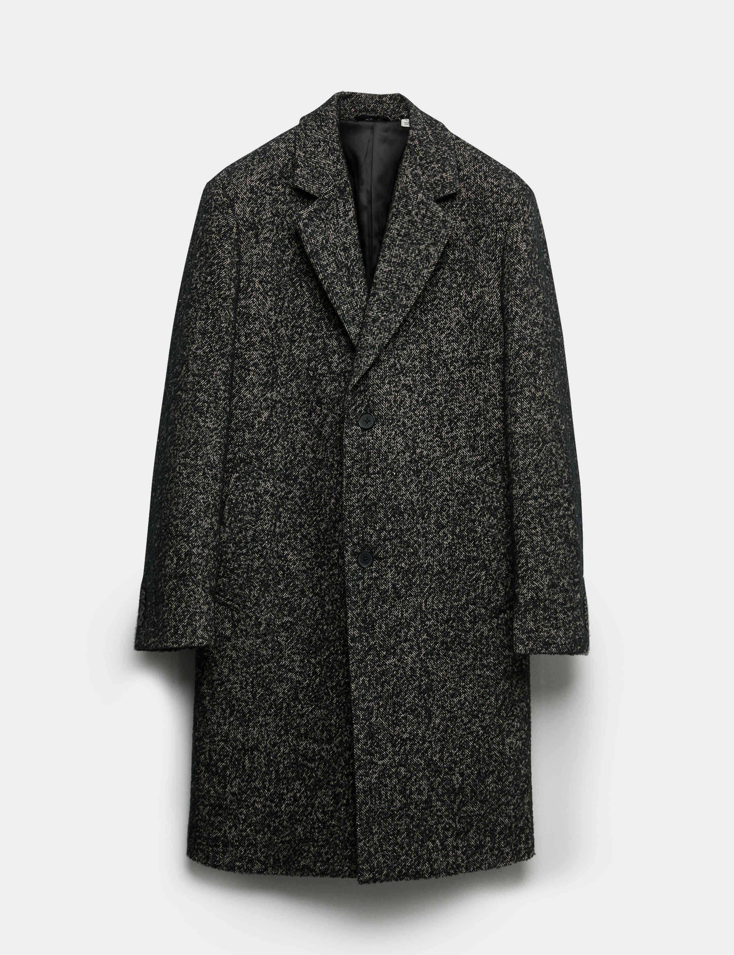 Wool Blend Herringbone Boucle Revere Overcoat