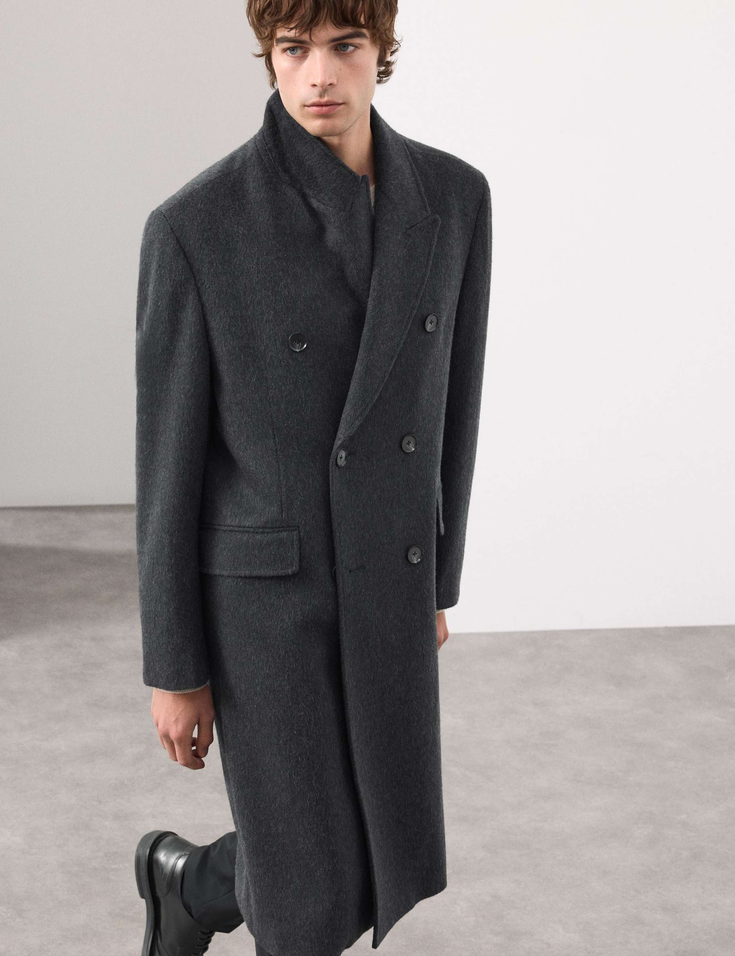 Wool Blend Long Haired Revere Coat