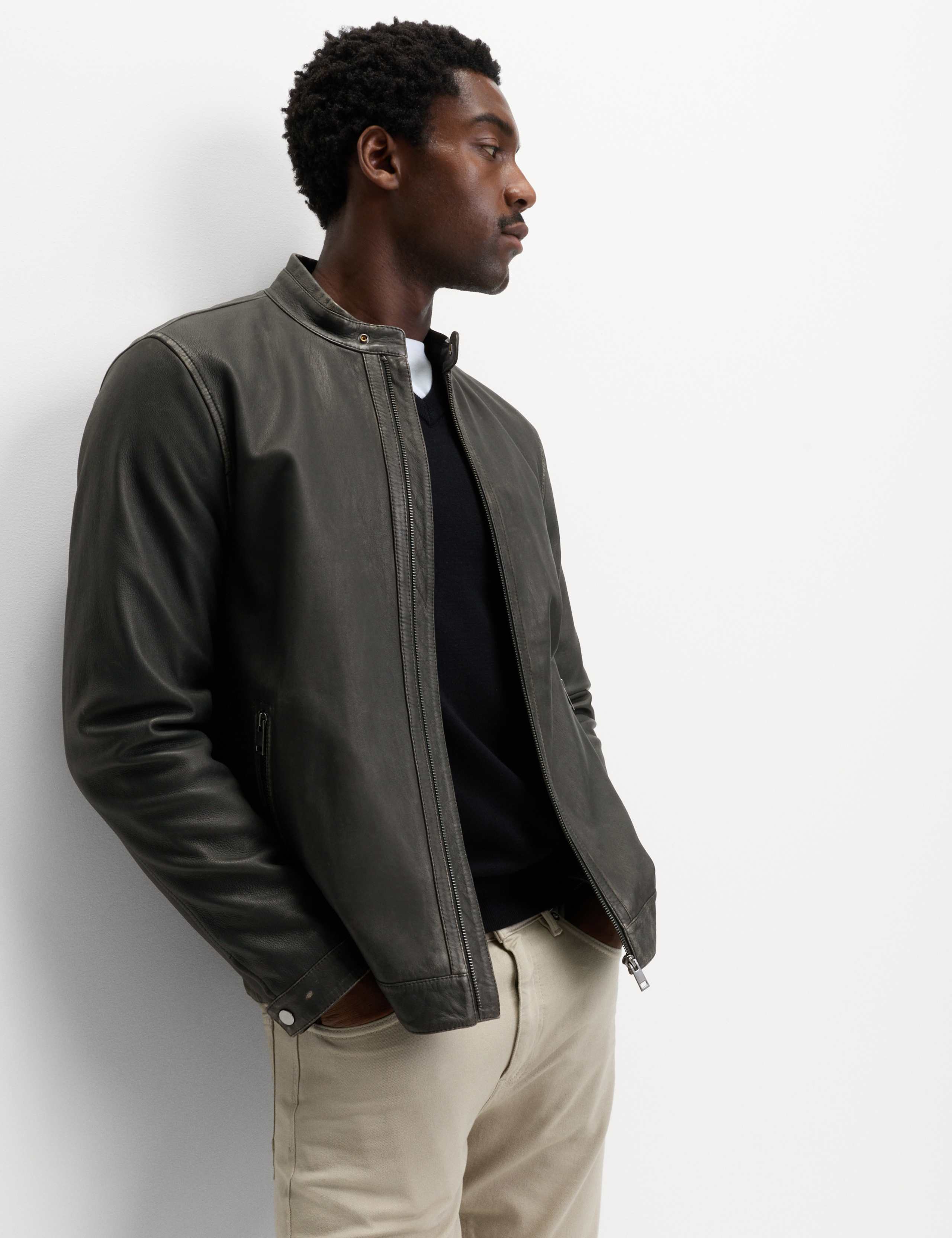 Washed Leather Biker Jacket