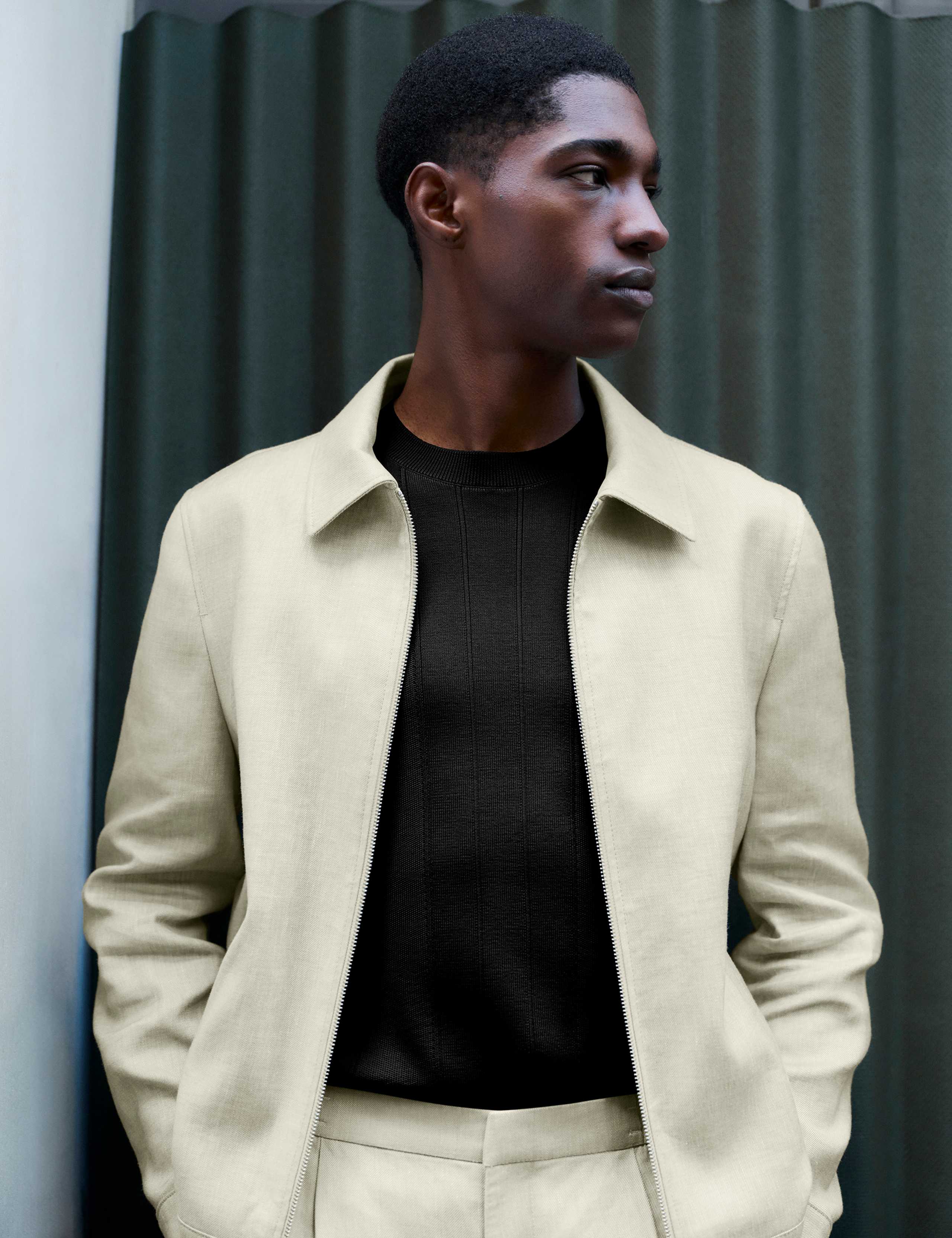 Linen Blend Performance Harrington Jacket