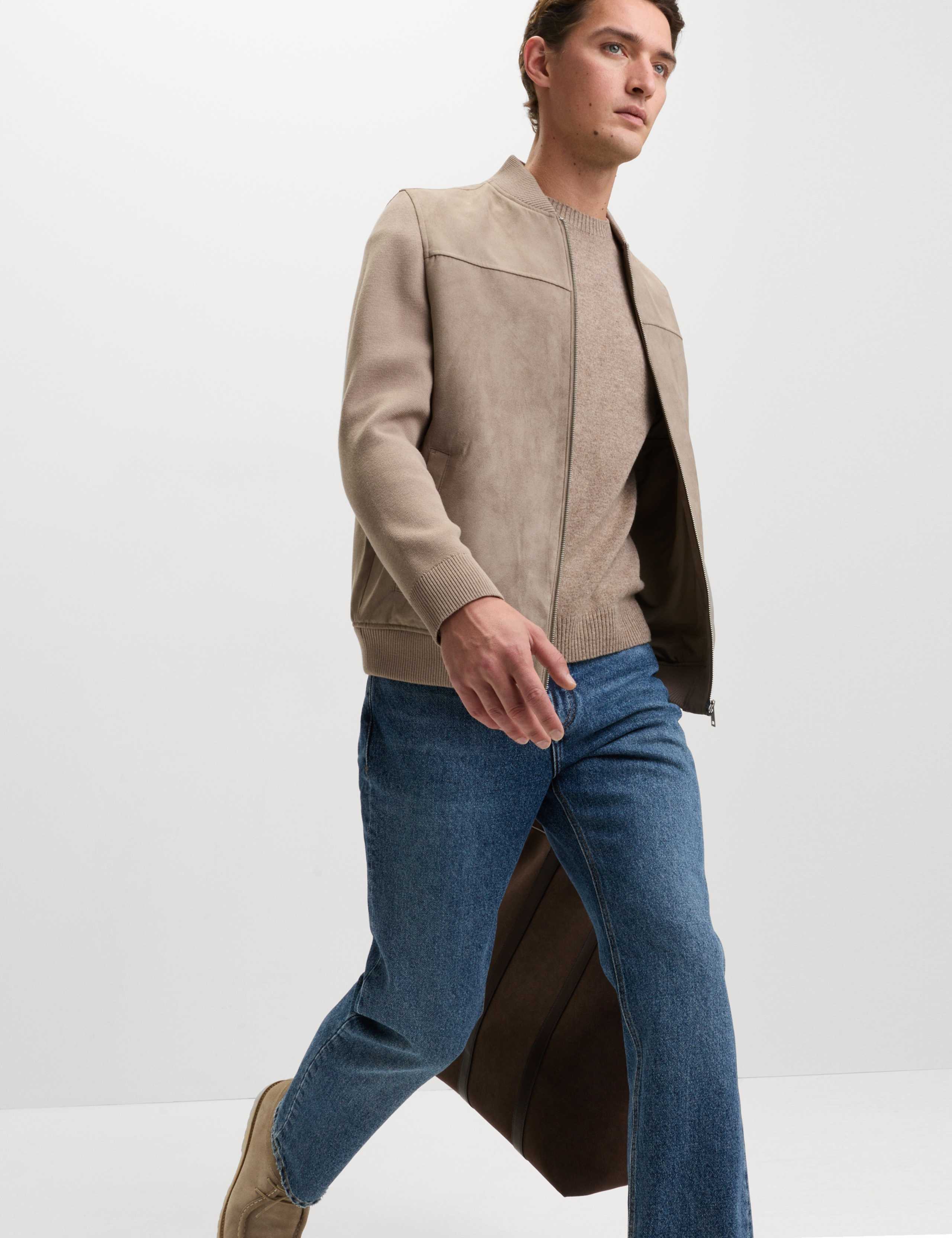 Faux Suede Hybrid Bomber Jacket