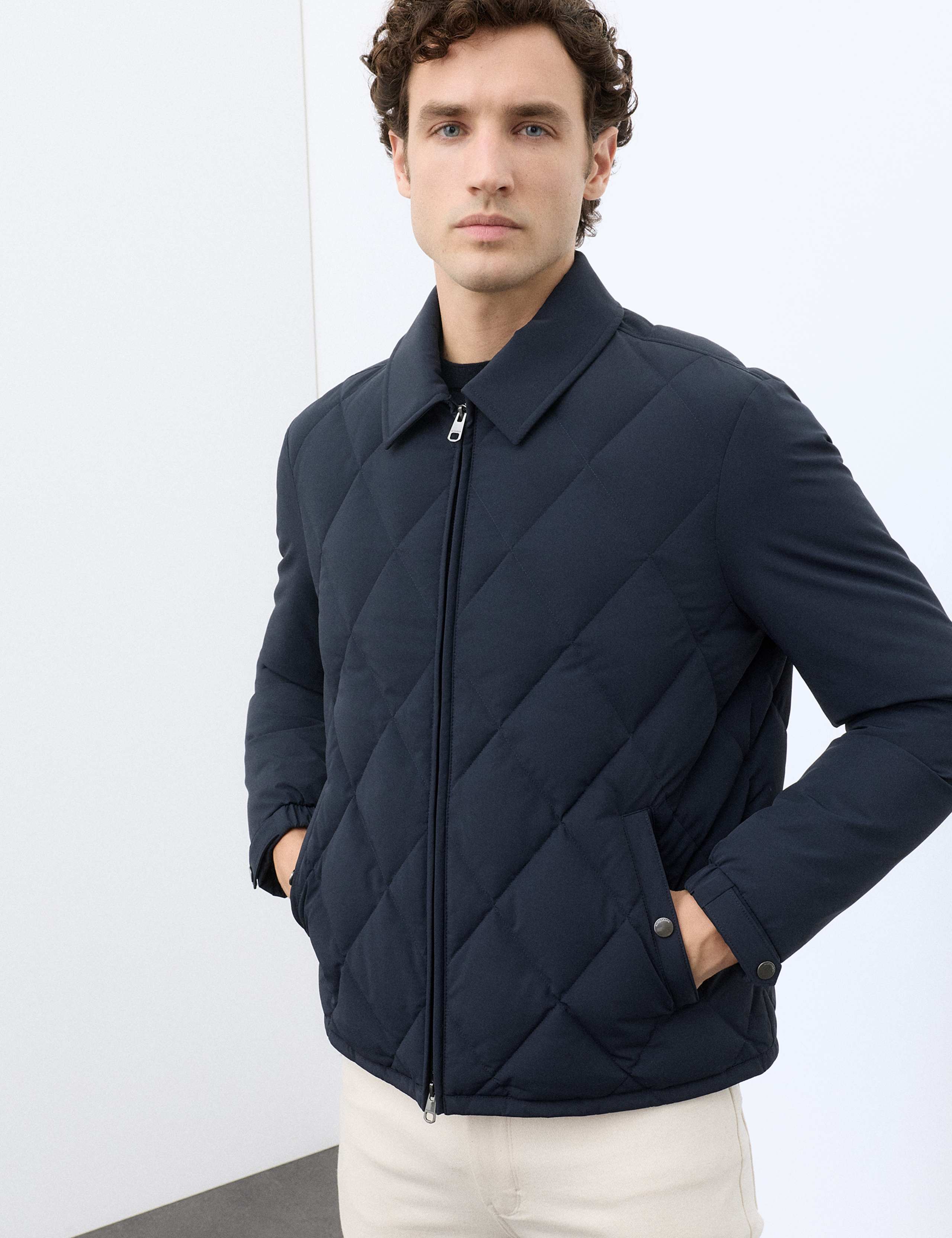 Diamond Quilted Collared Jacket