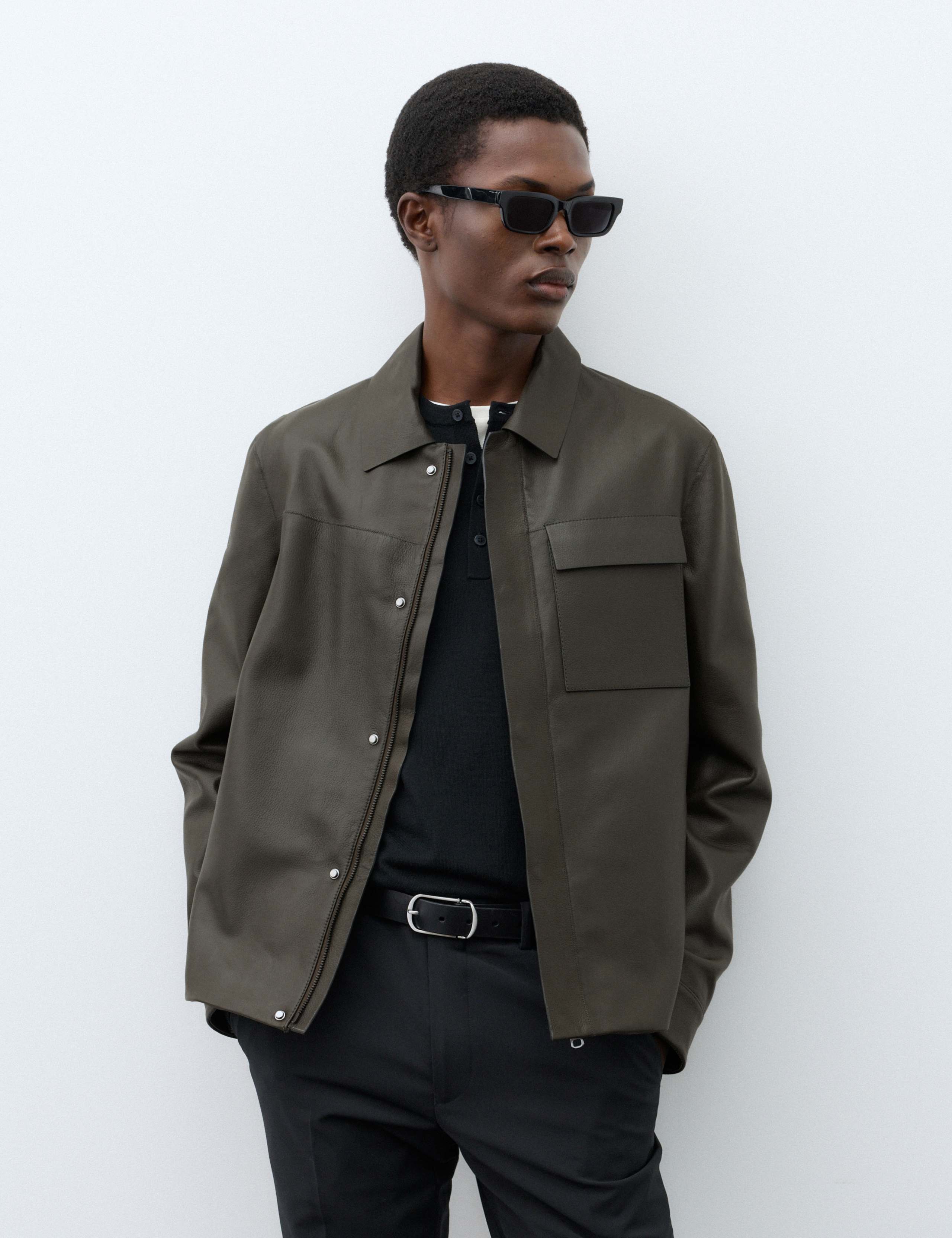 Grained Bonded Leather Overshirt