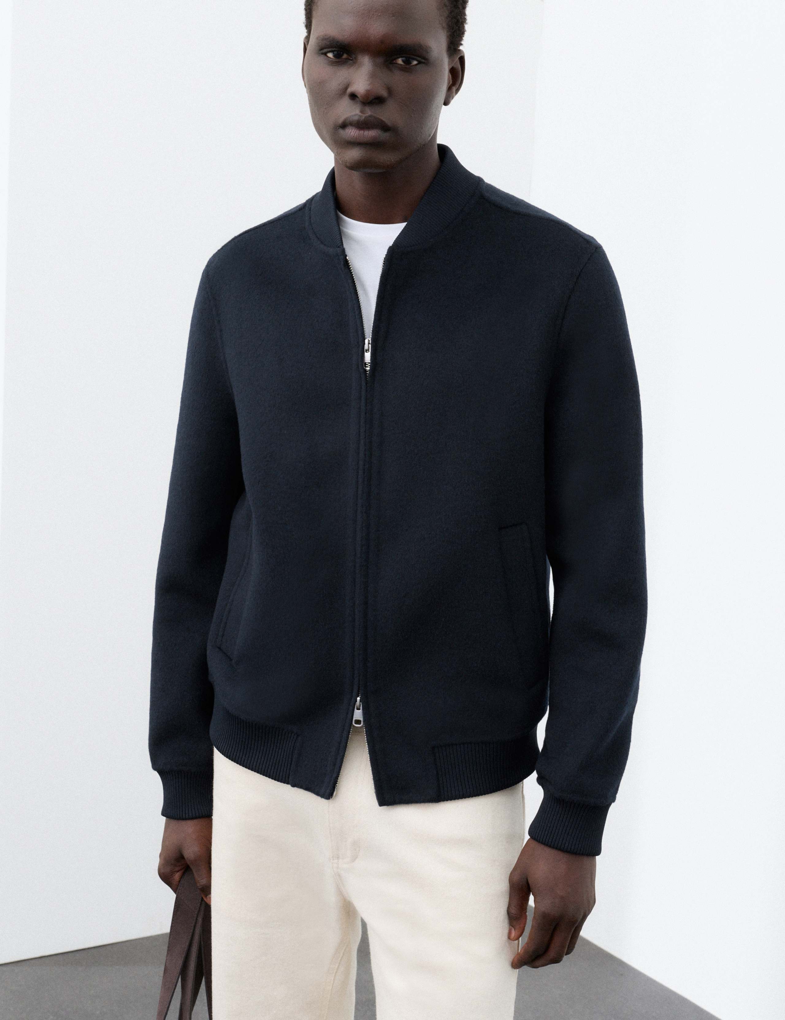 Double-Faced Wool Blend Bomber Jacket