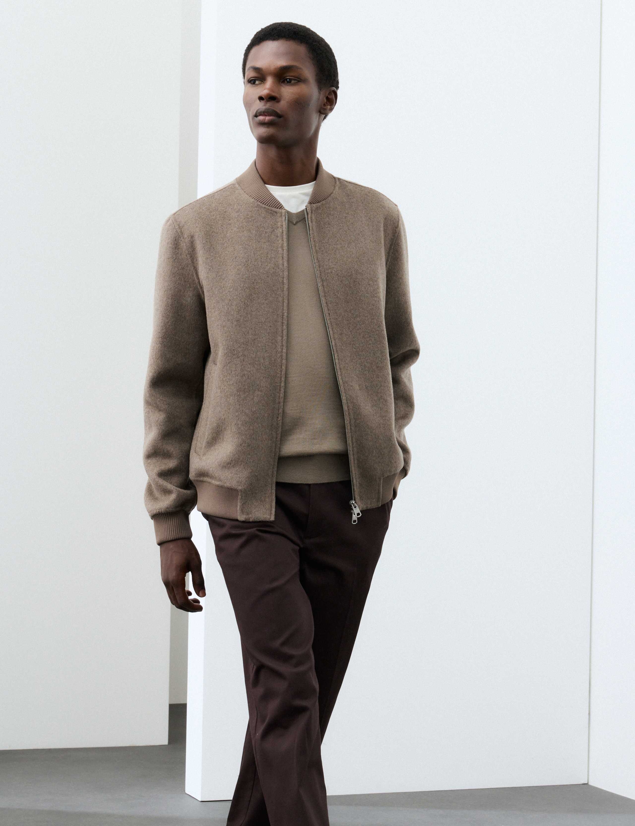 Double-Faced Wool Blend Bomber Jacket