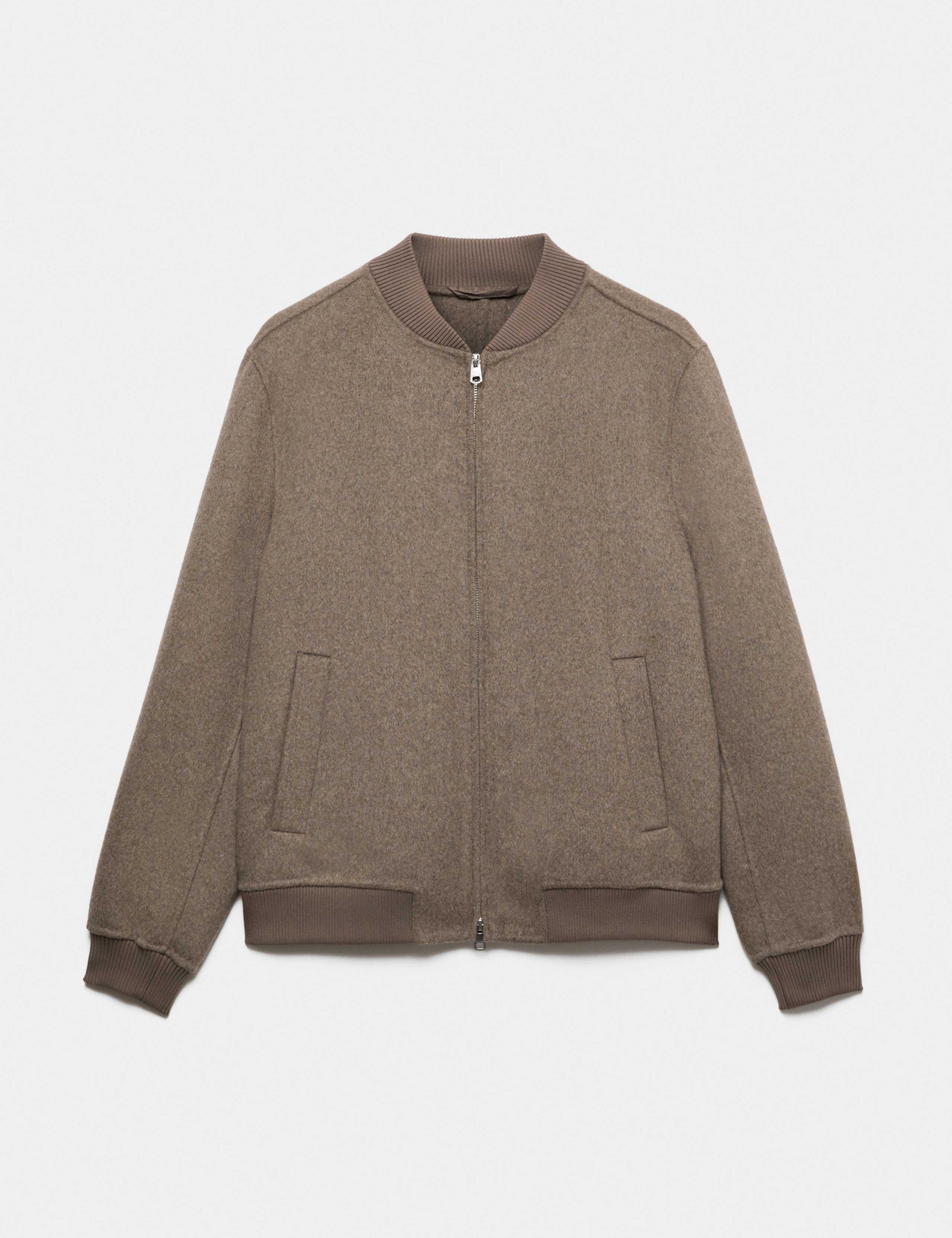 Wool Blend Textured Bomber Jacket
