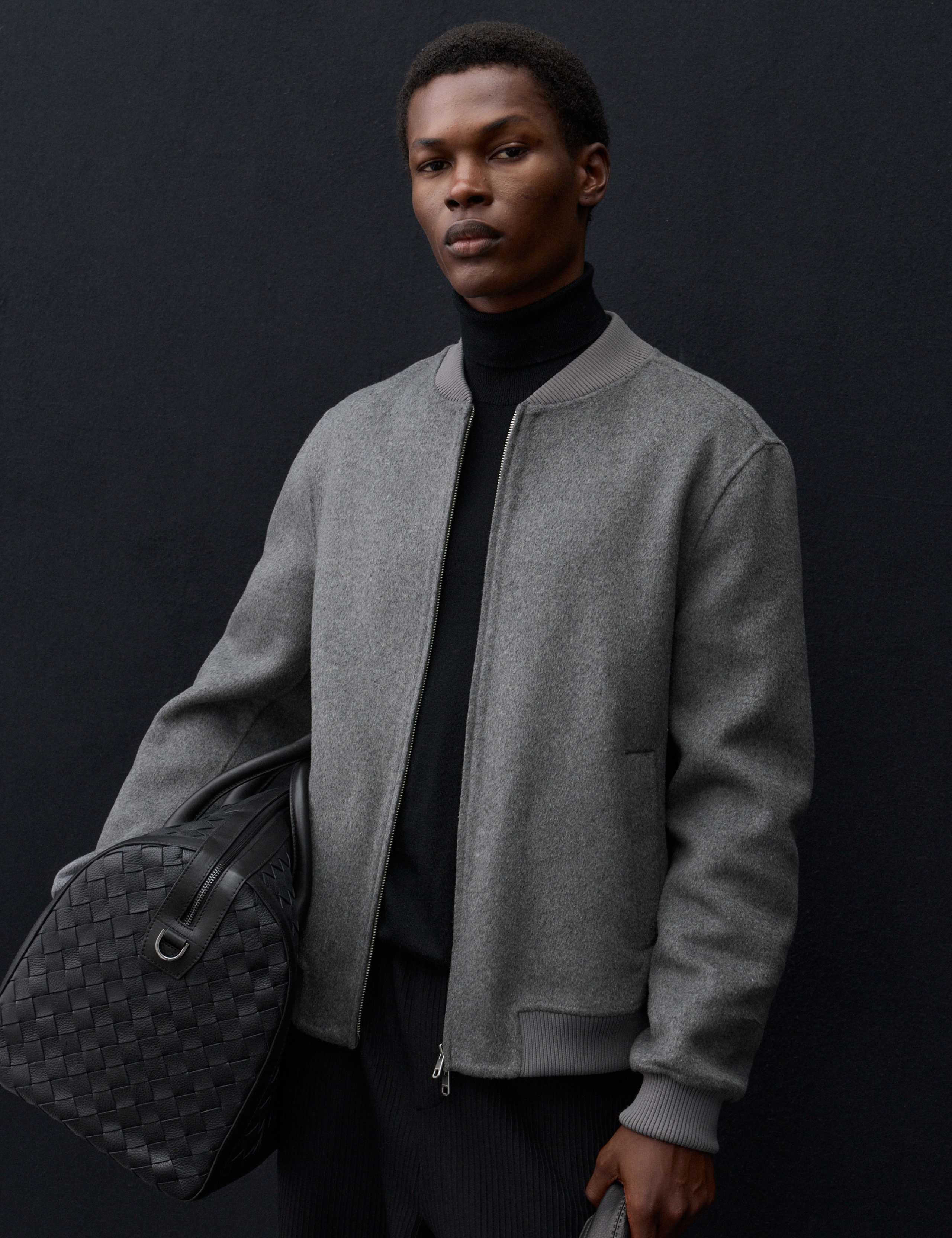 Double-Faced Wool Blend Bomber Jacket