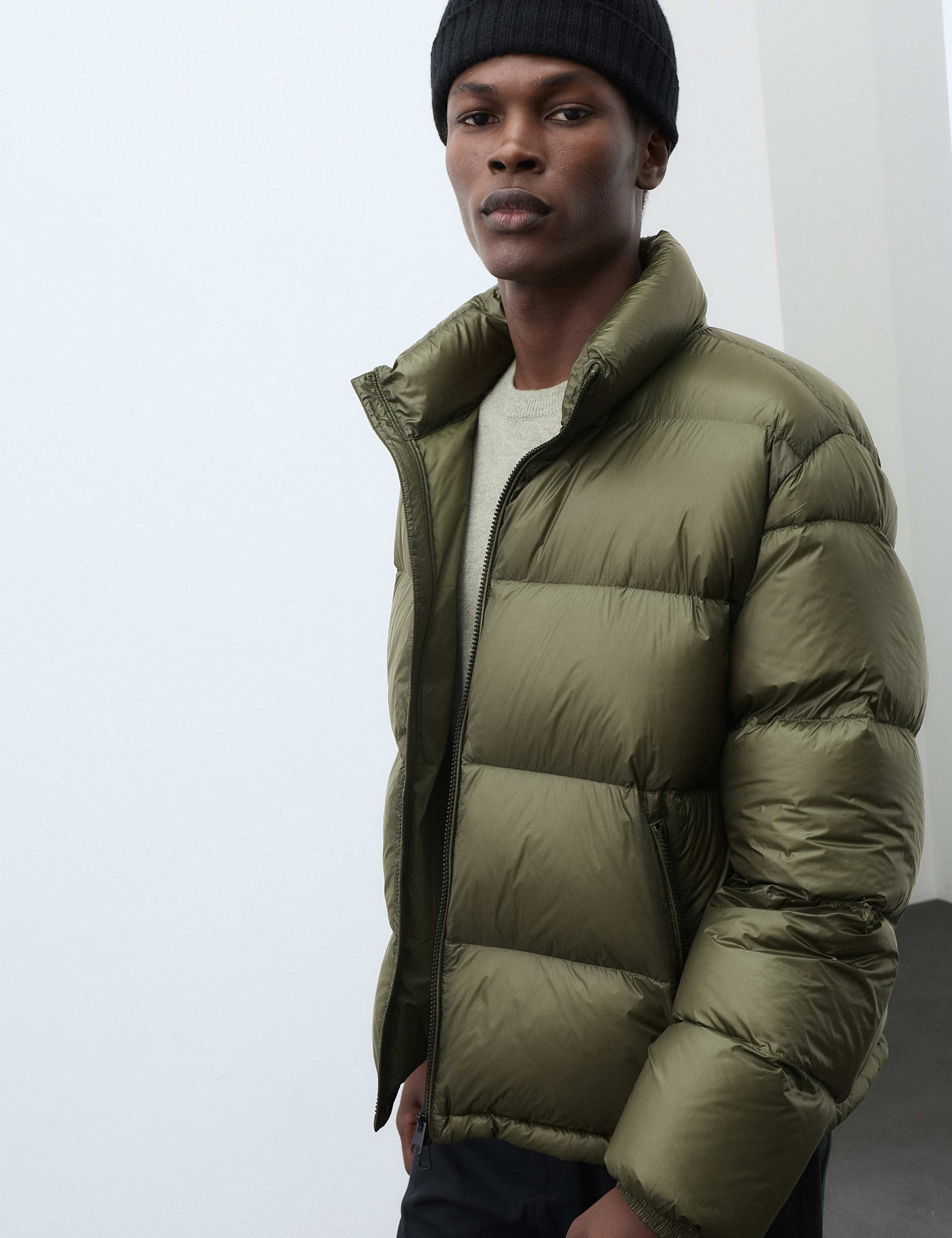 Feather and Down Quilted Puffer Jacket