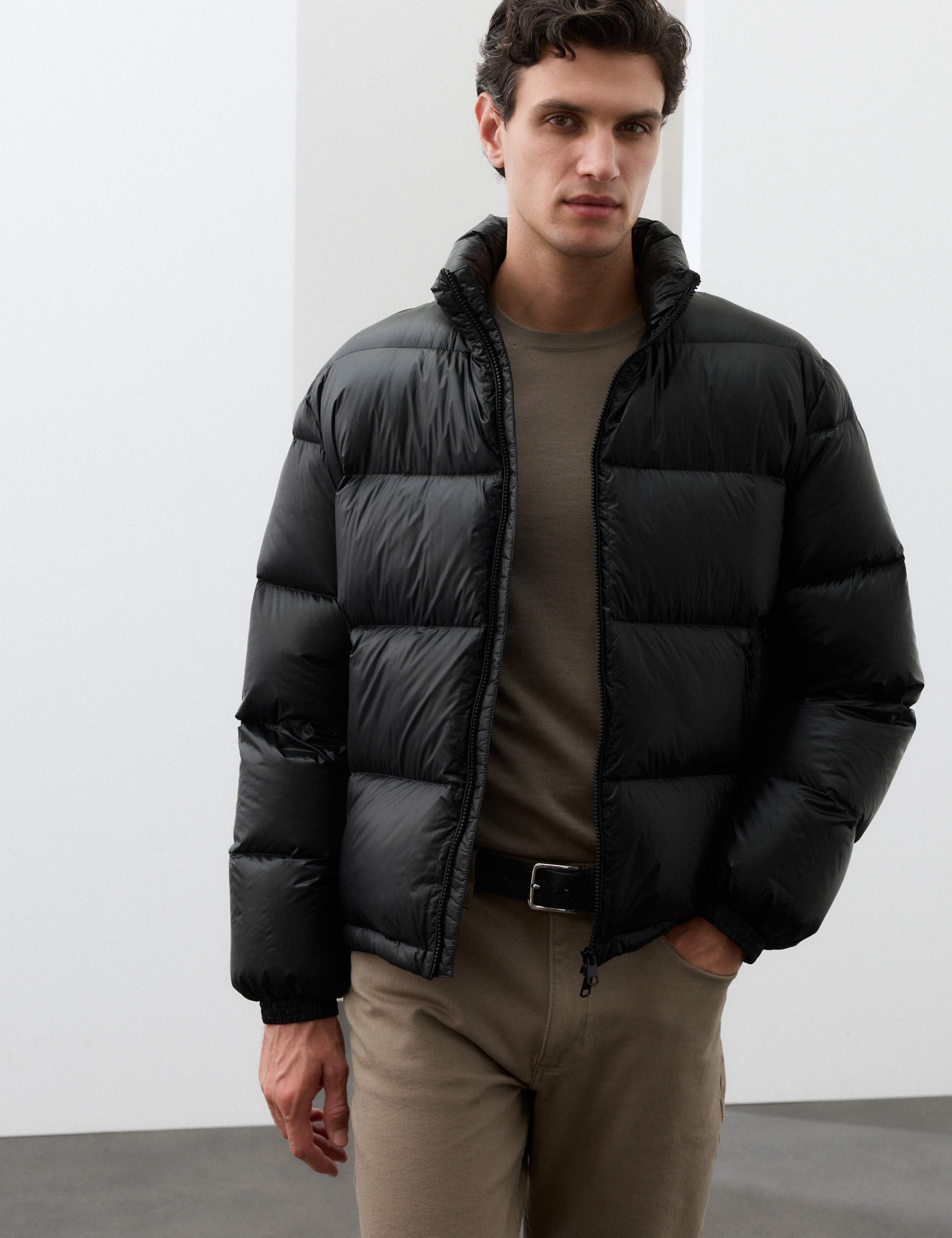 Feather and Down Quilted Puffer Jacket