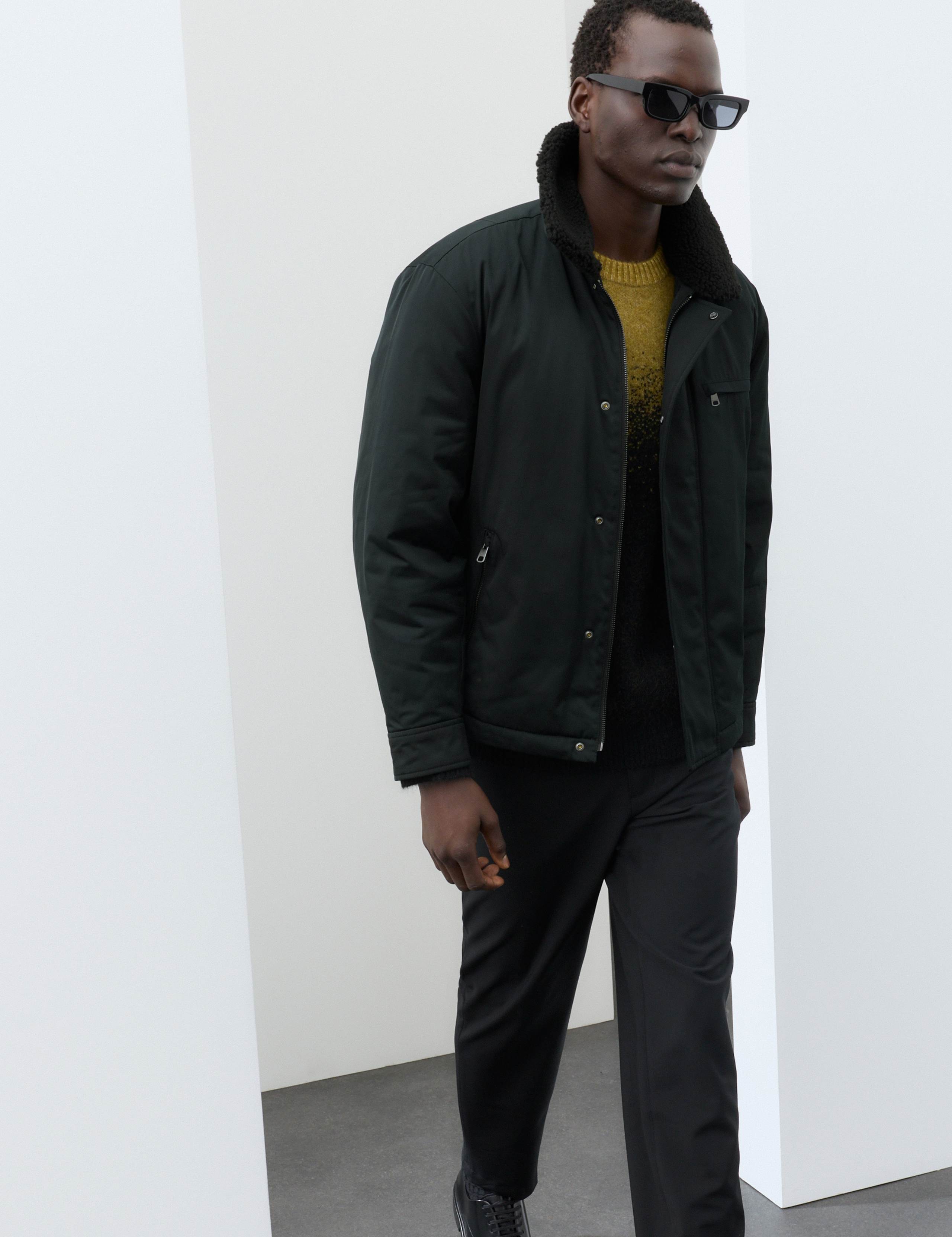 Nylon Jacket With Shearling Collar
