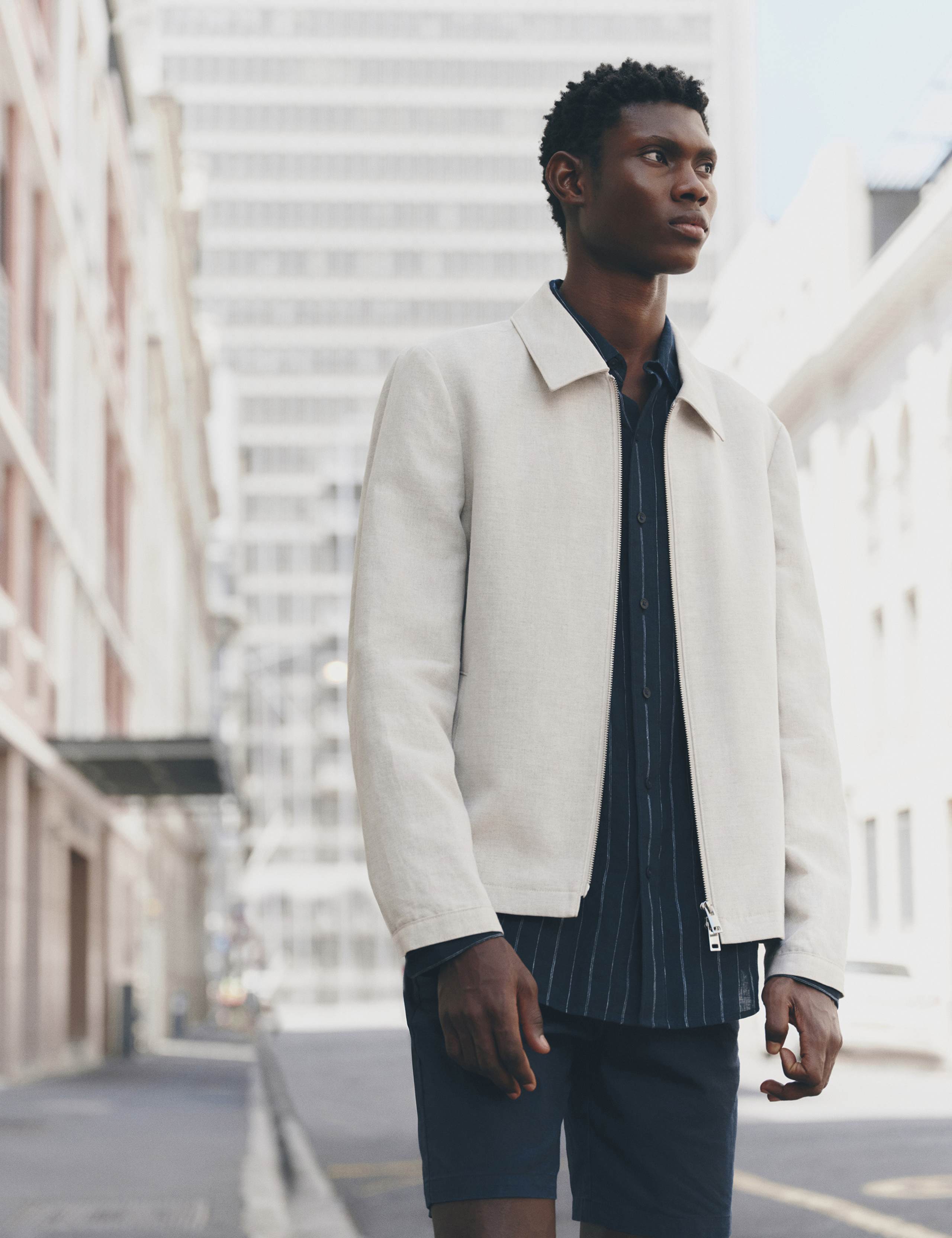 Lightweight Linen Blend Harrington Jacket