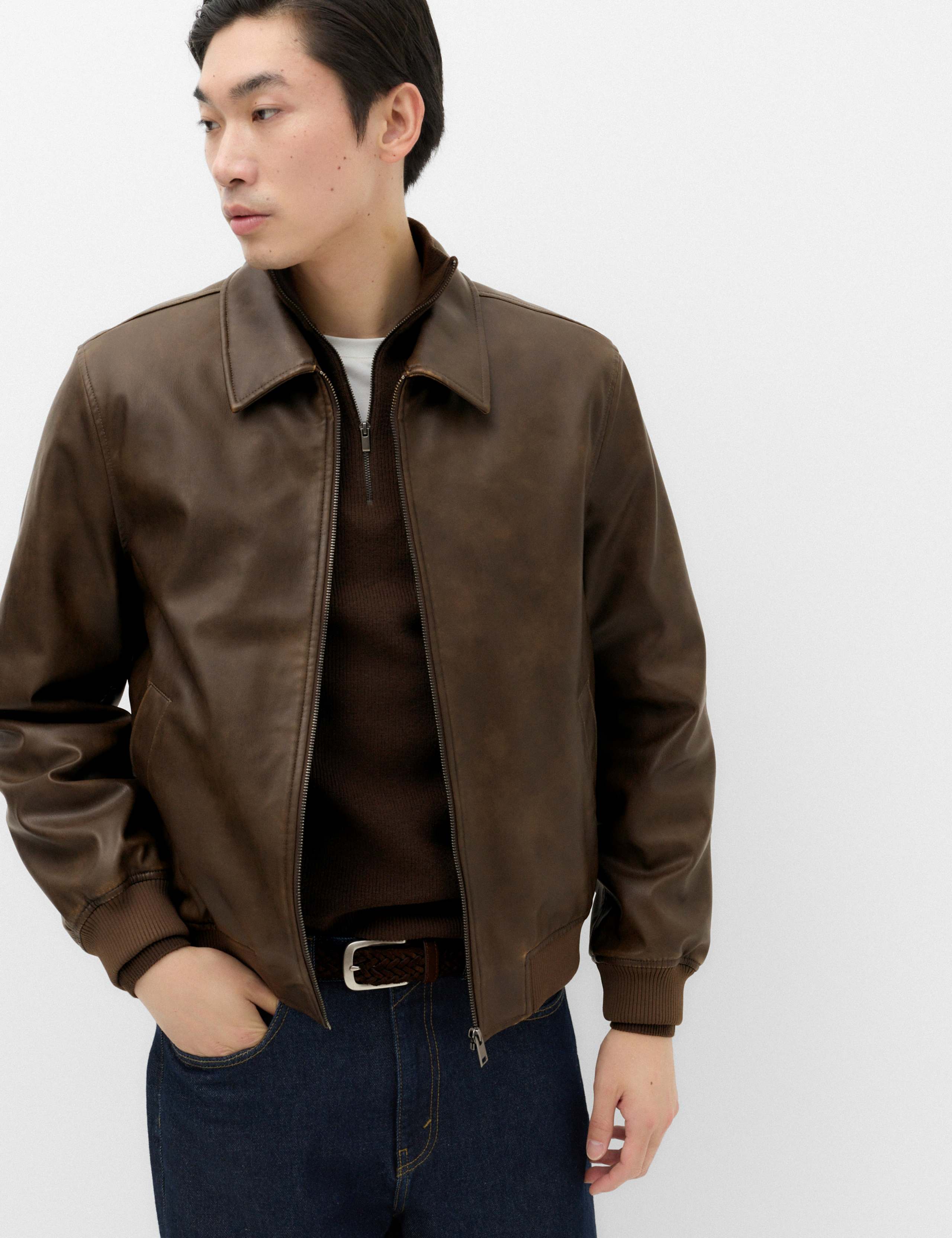 Faux Leather Harrington Jacket