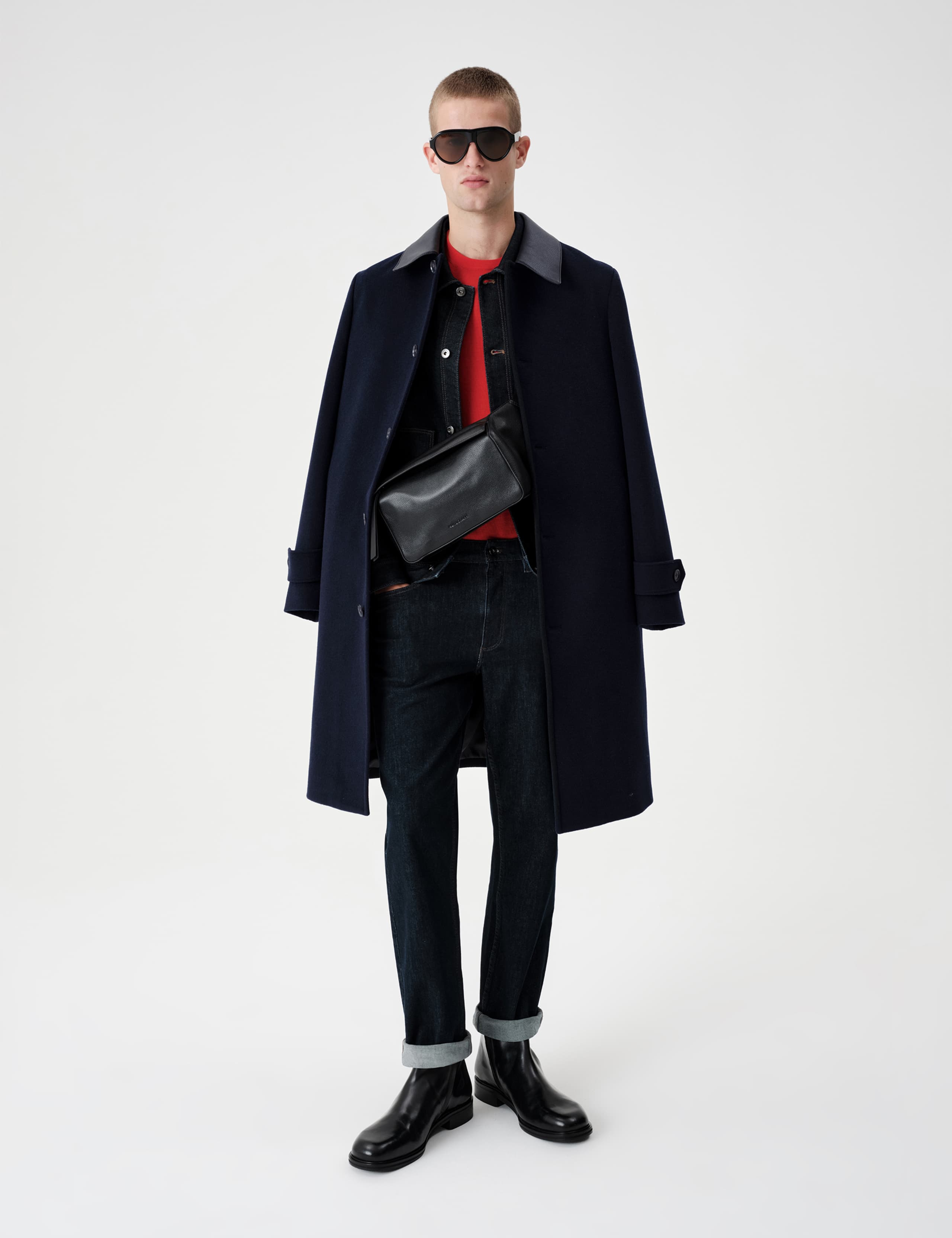Wool Blend Contrast Collar Car Coat