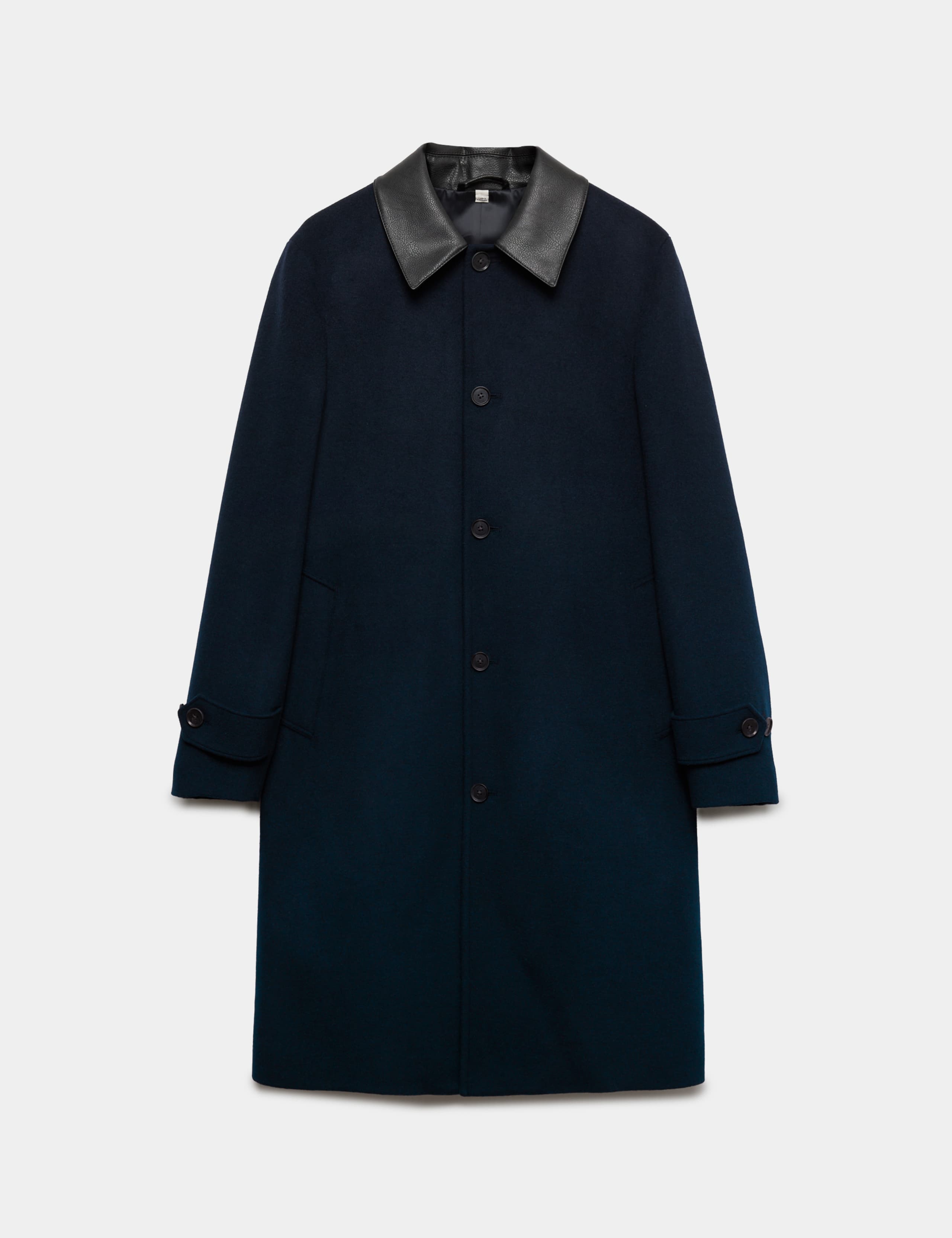 Wool Blend Contrast Collar Car Coat