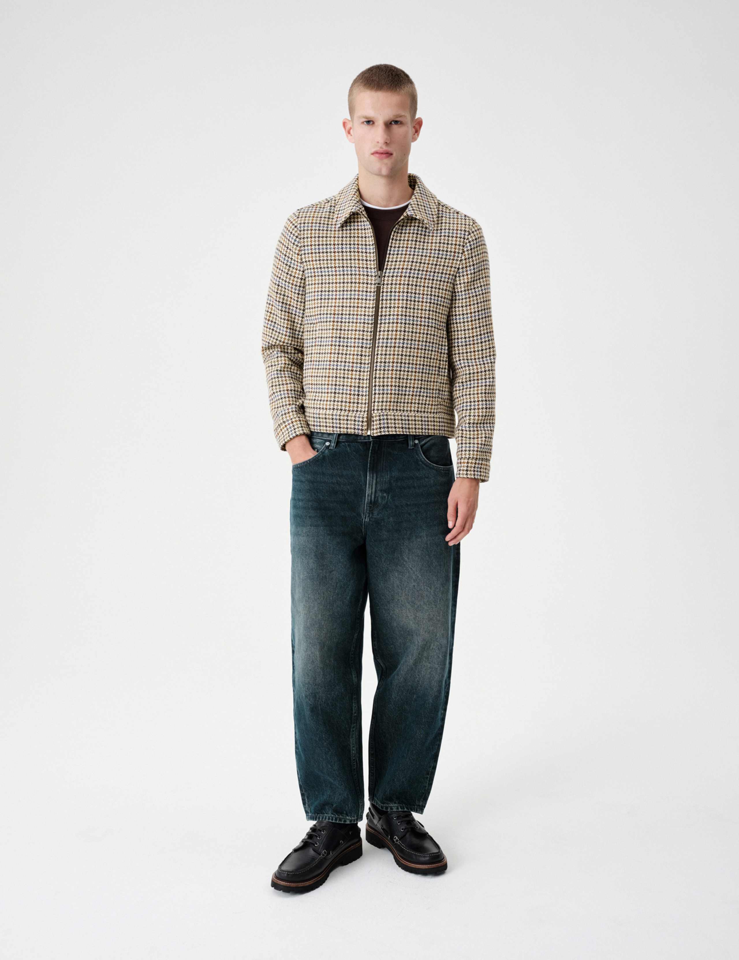 Wool Blend Houndstooth Short Jacket