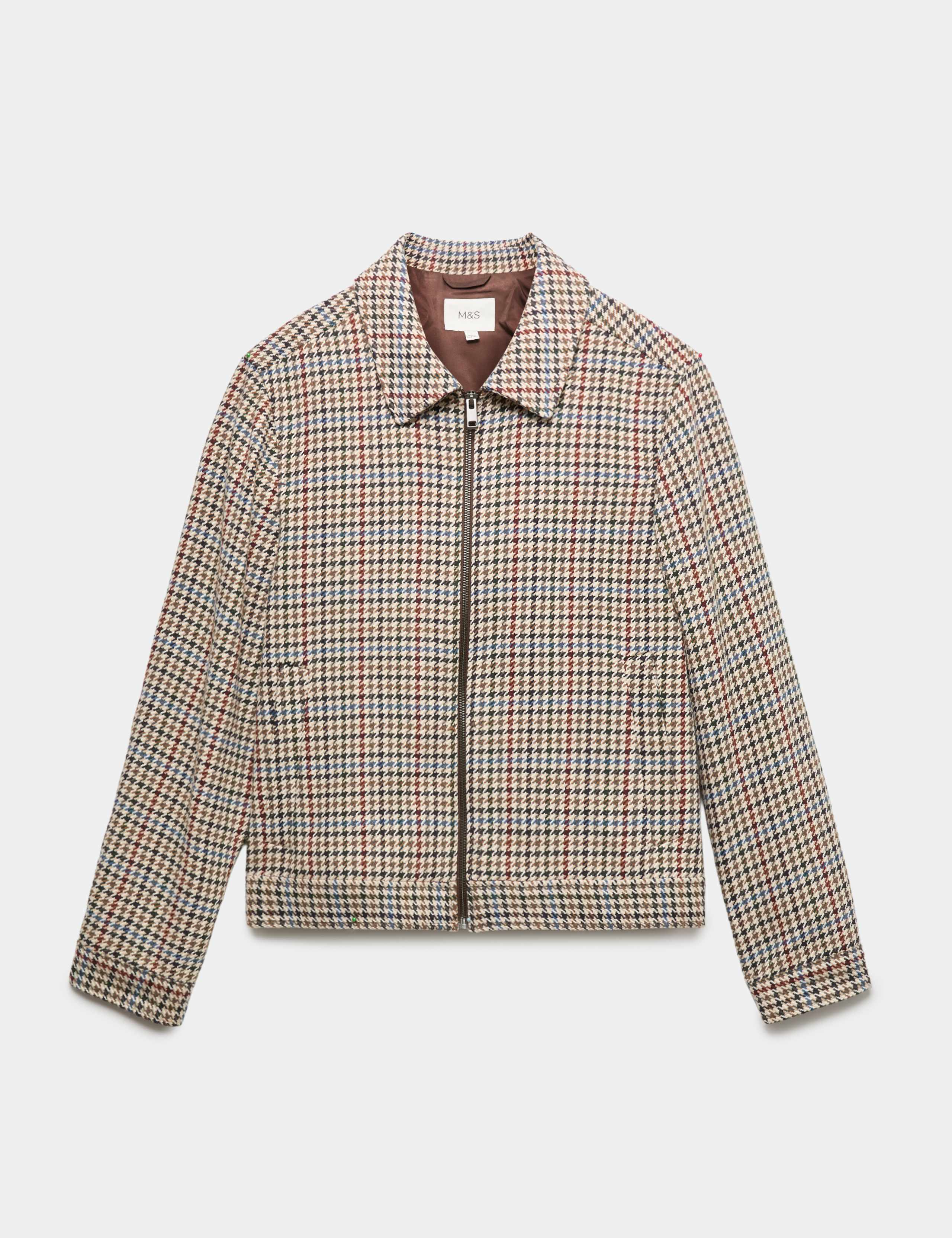 Wool Blend Houndstooth Short Jacket