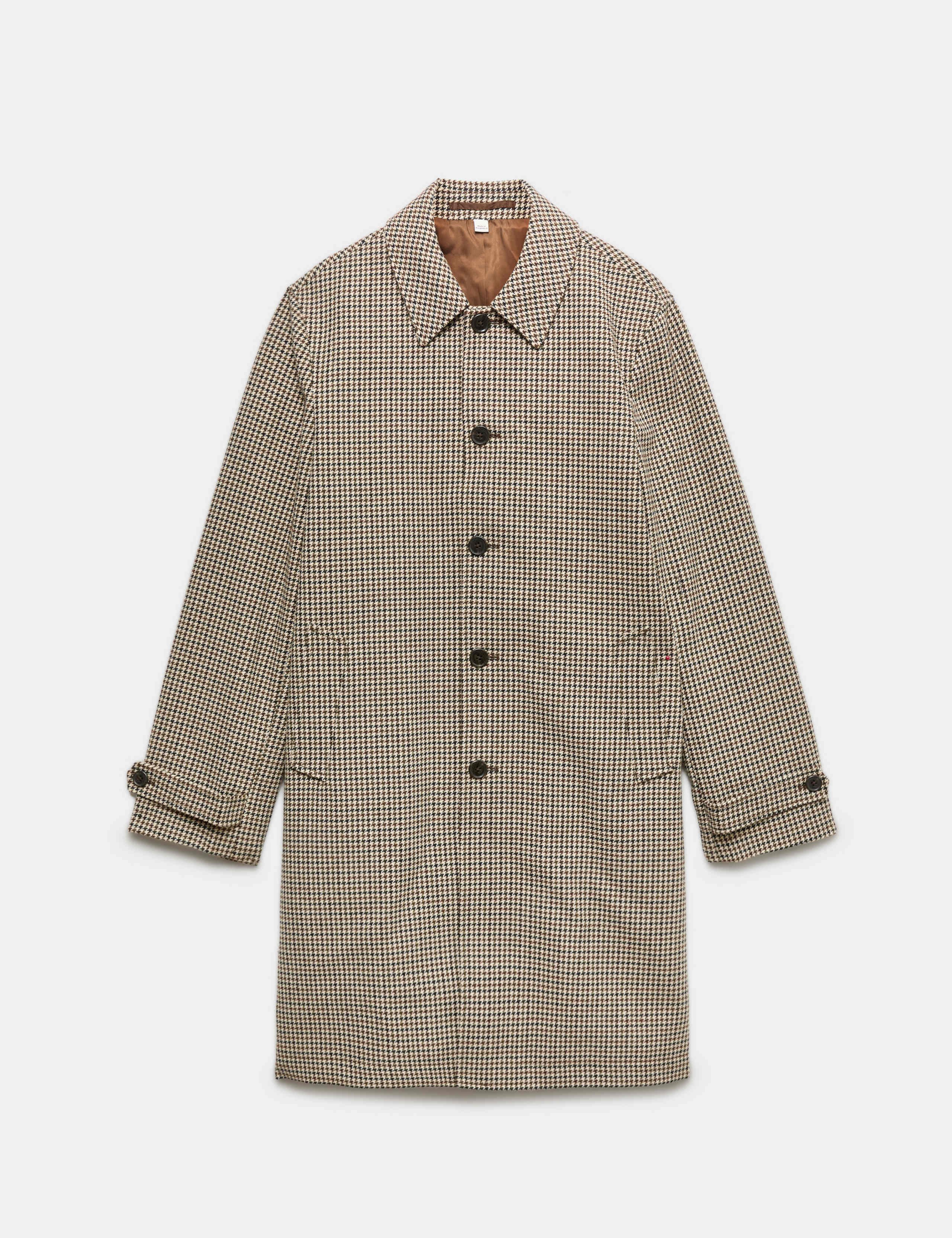 Wool Blend Houndstooth Long Coat