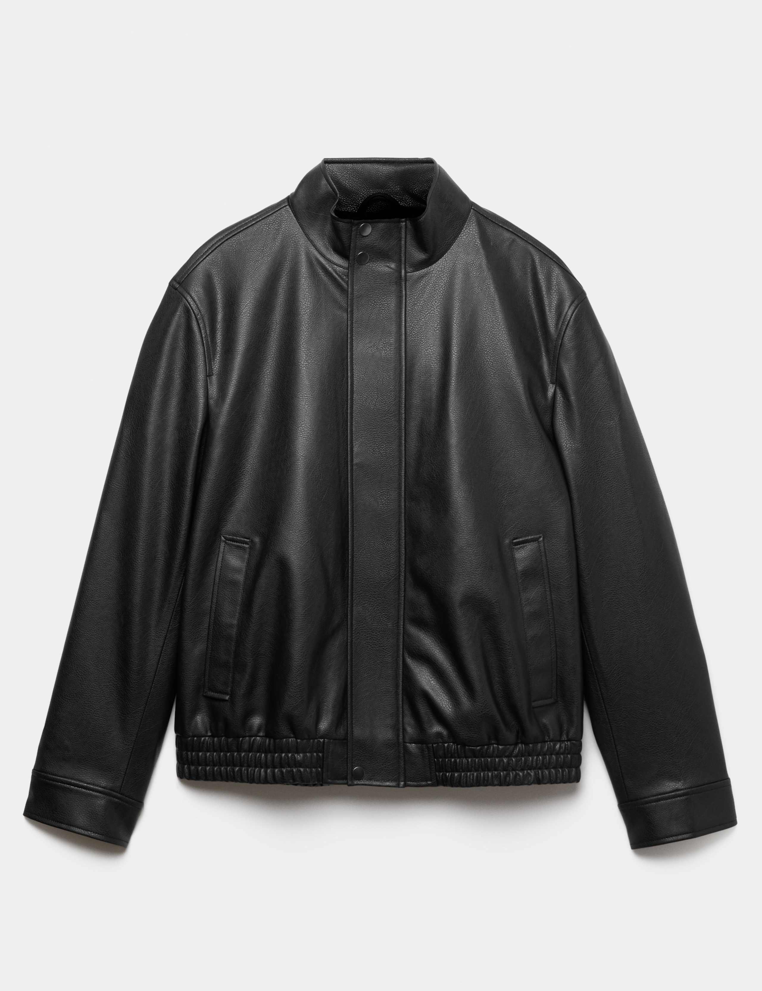 Grained Faux Leather Funnel Neck Jacket