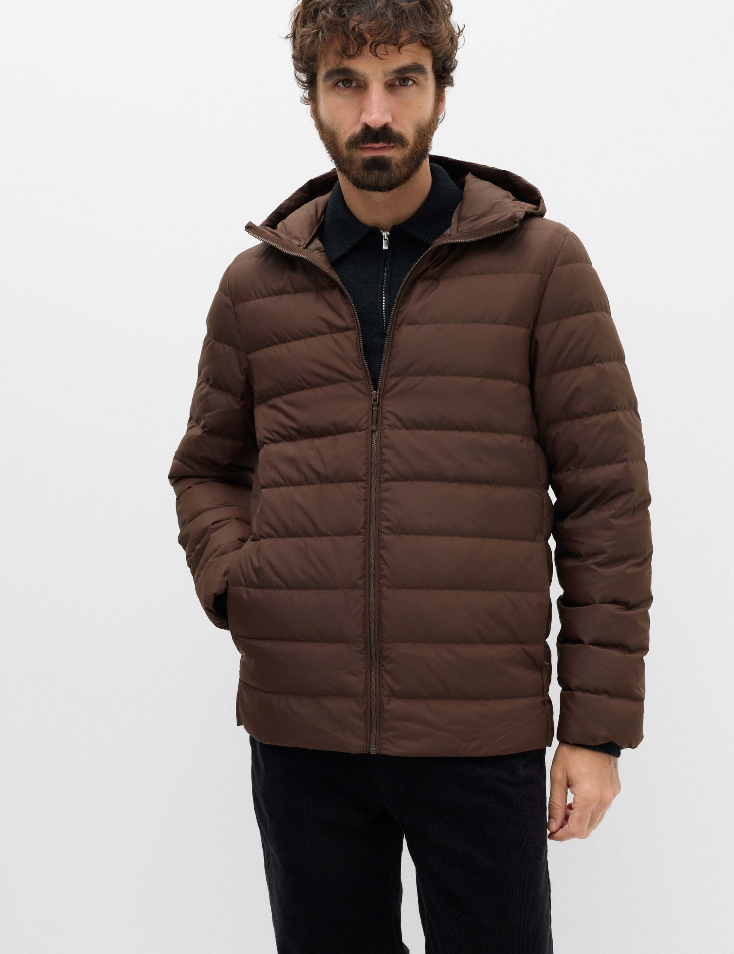 Feather and Down Hooded Puffer Jacket