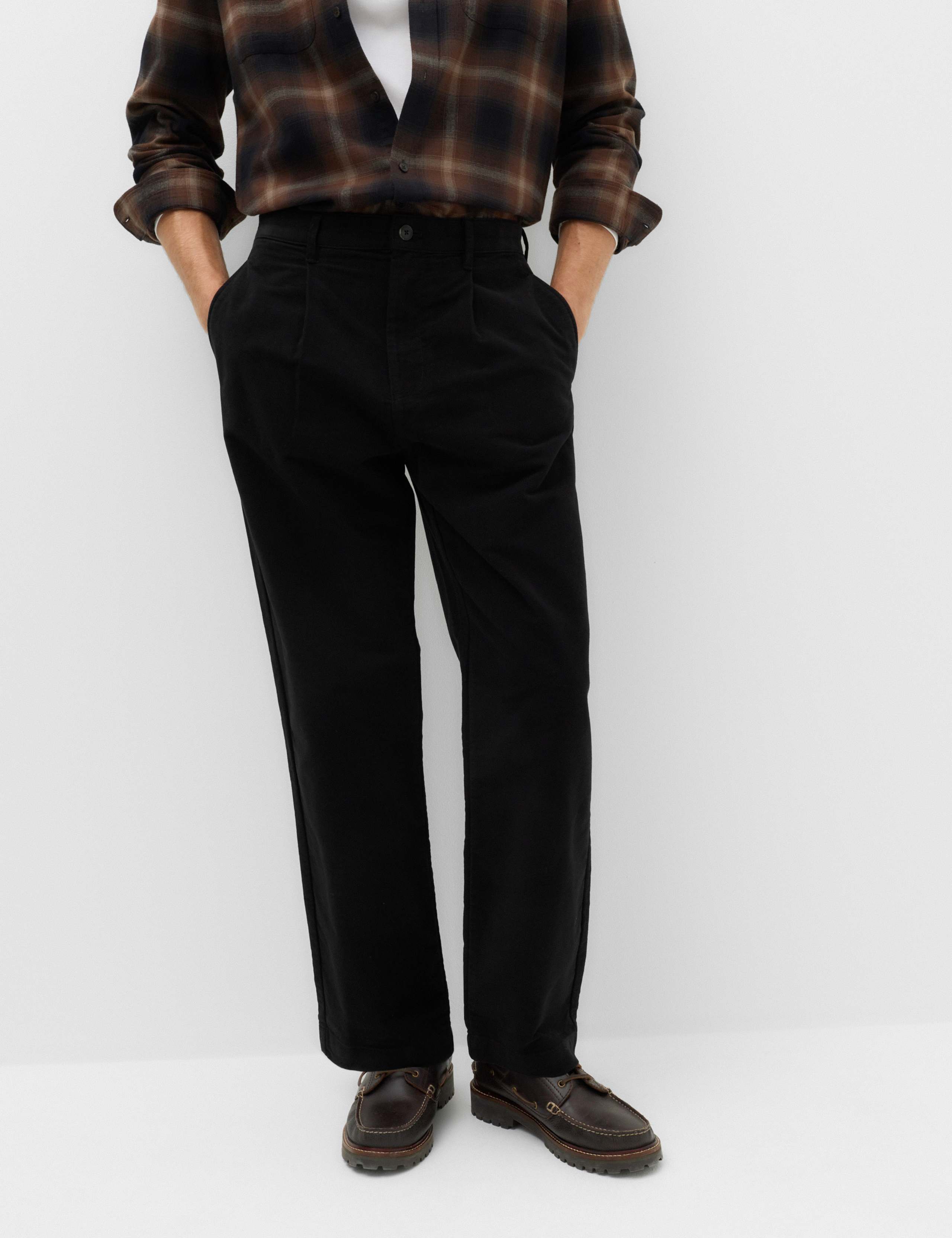 Relaxed Fit Cotton Rich Moleskin Pleat Trousers