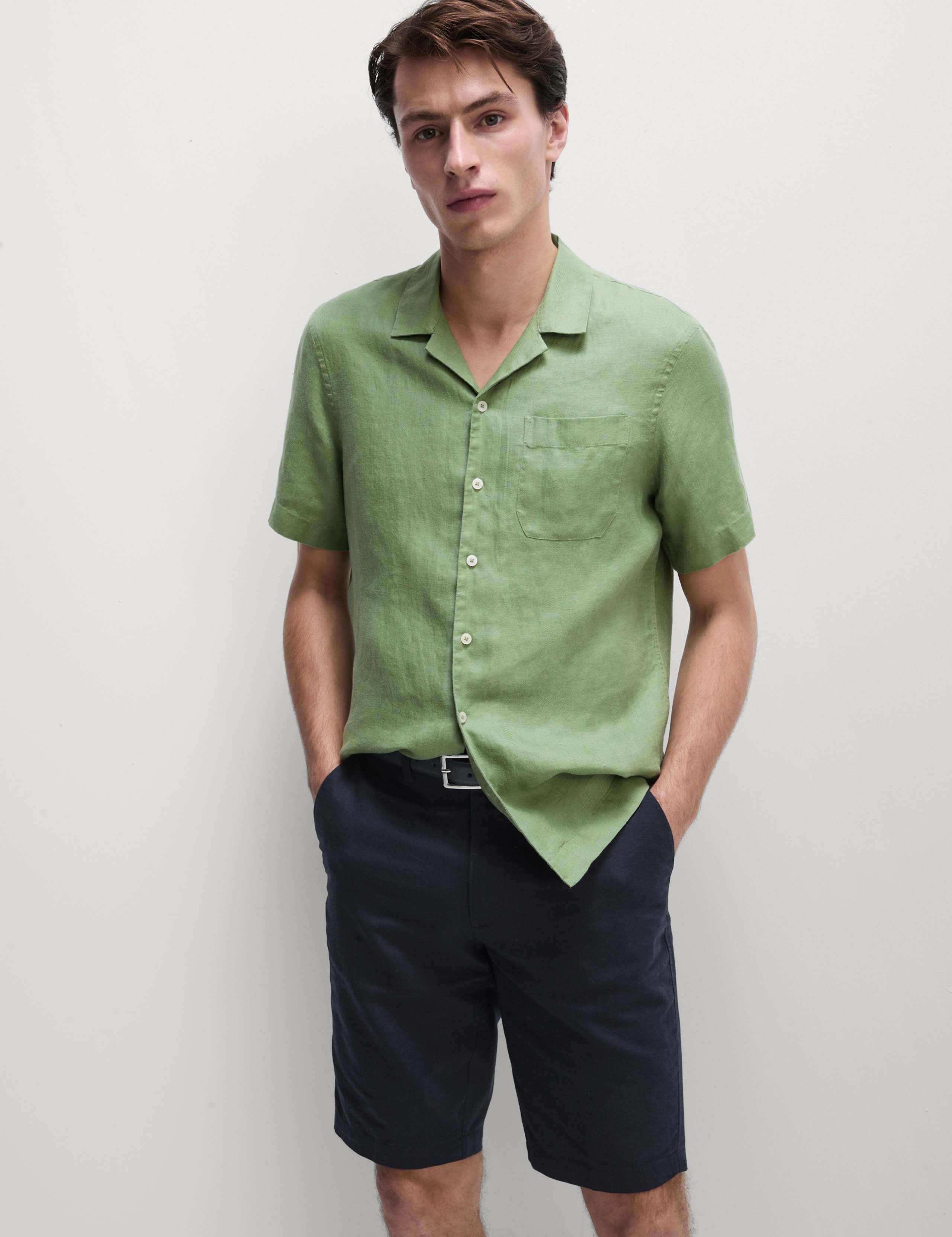 Regular Fit Cotton Linen Blend Chino Shorts