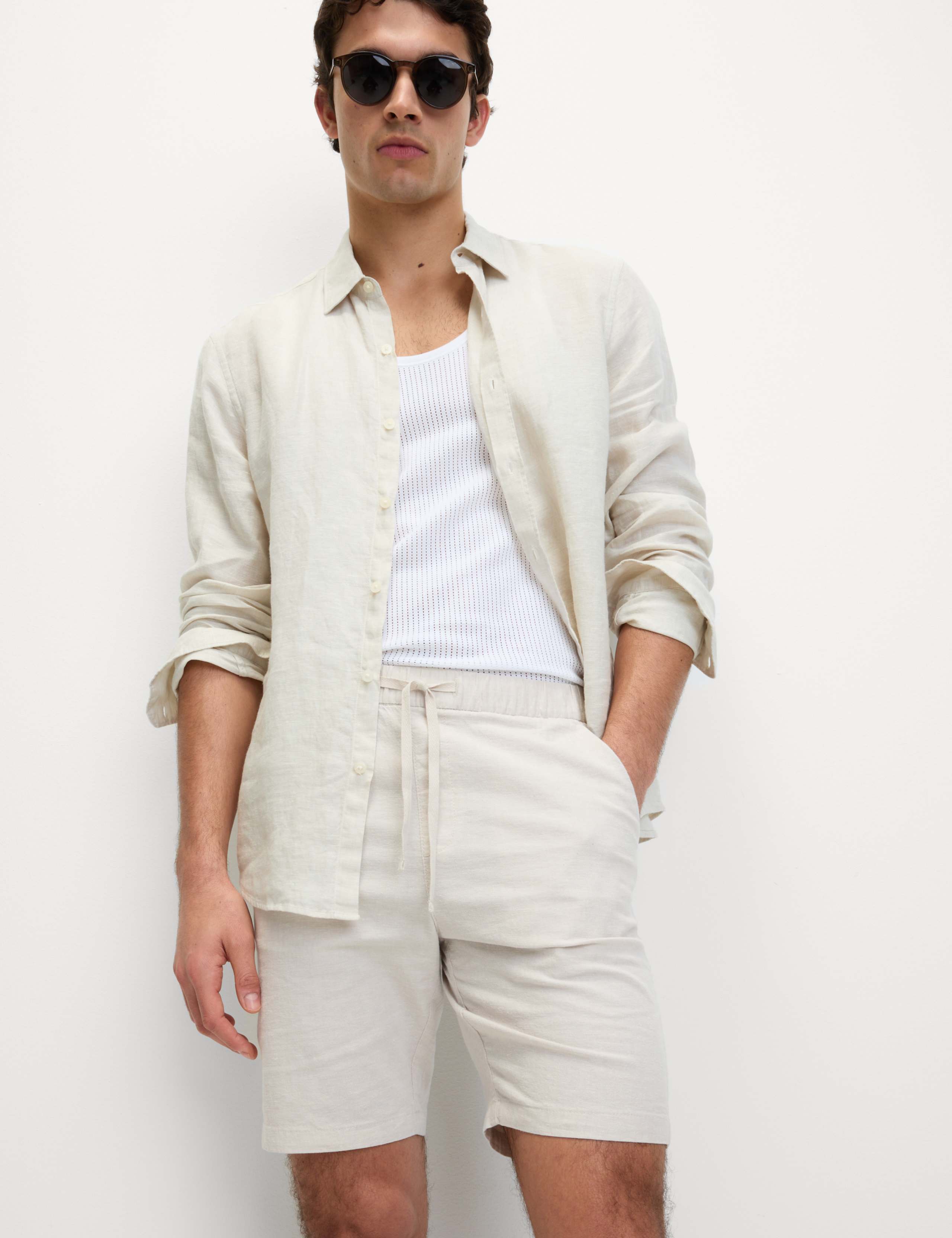 Cotton Linen Blend Elasticated Waist Shorts