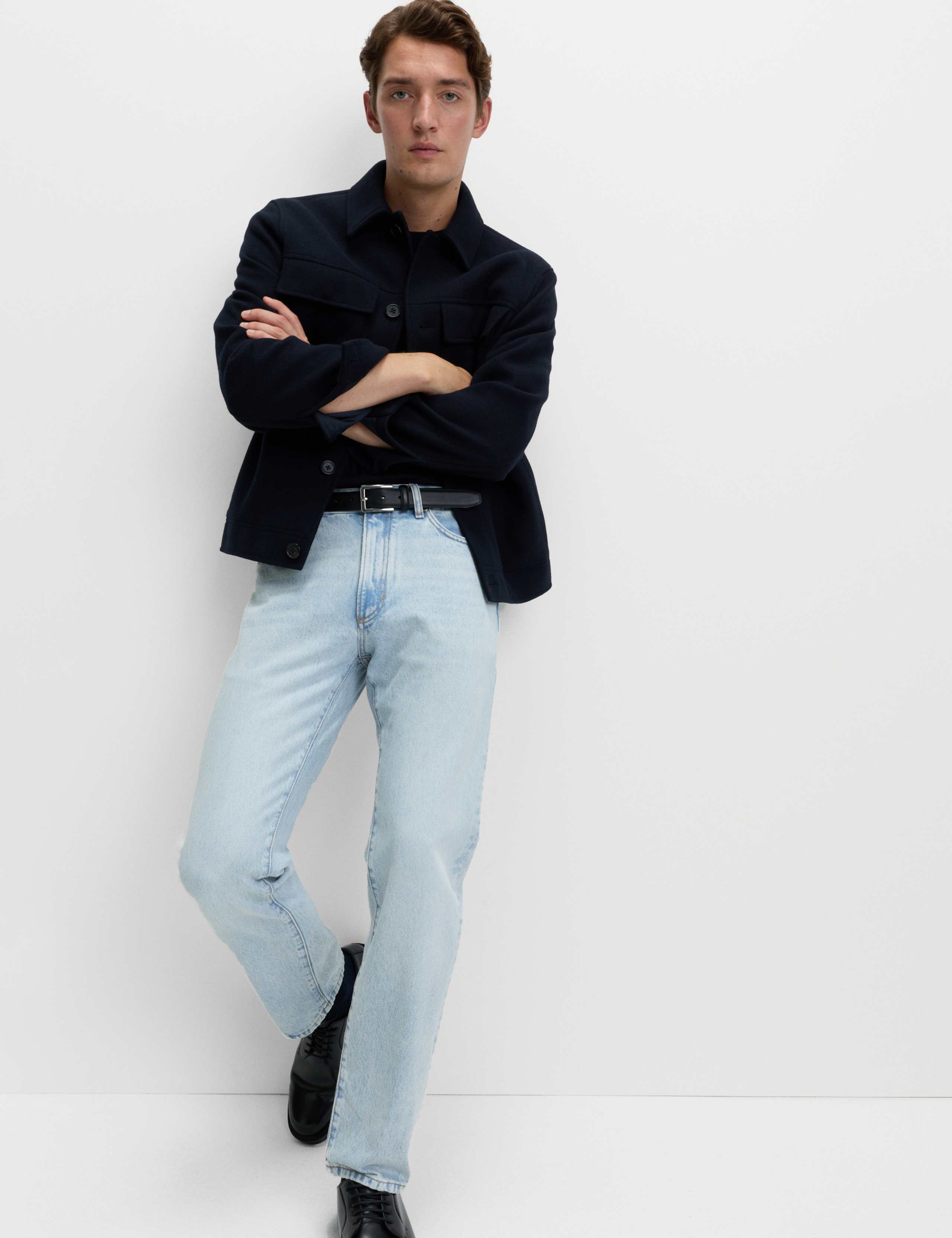 Straight Fit Bleached Denim Jeans