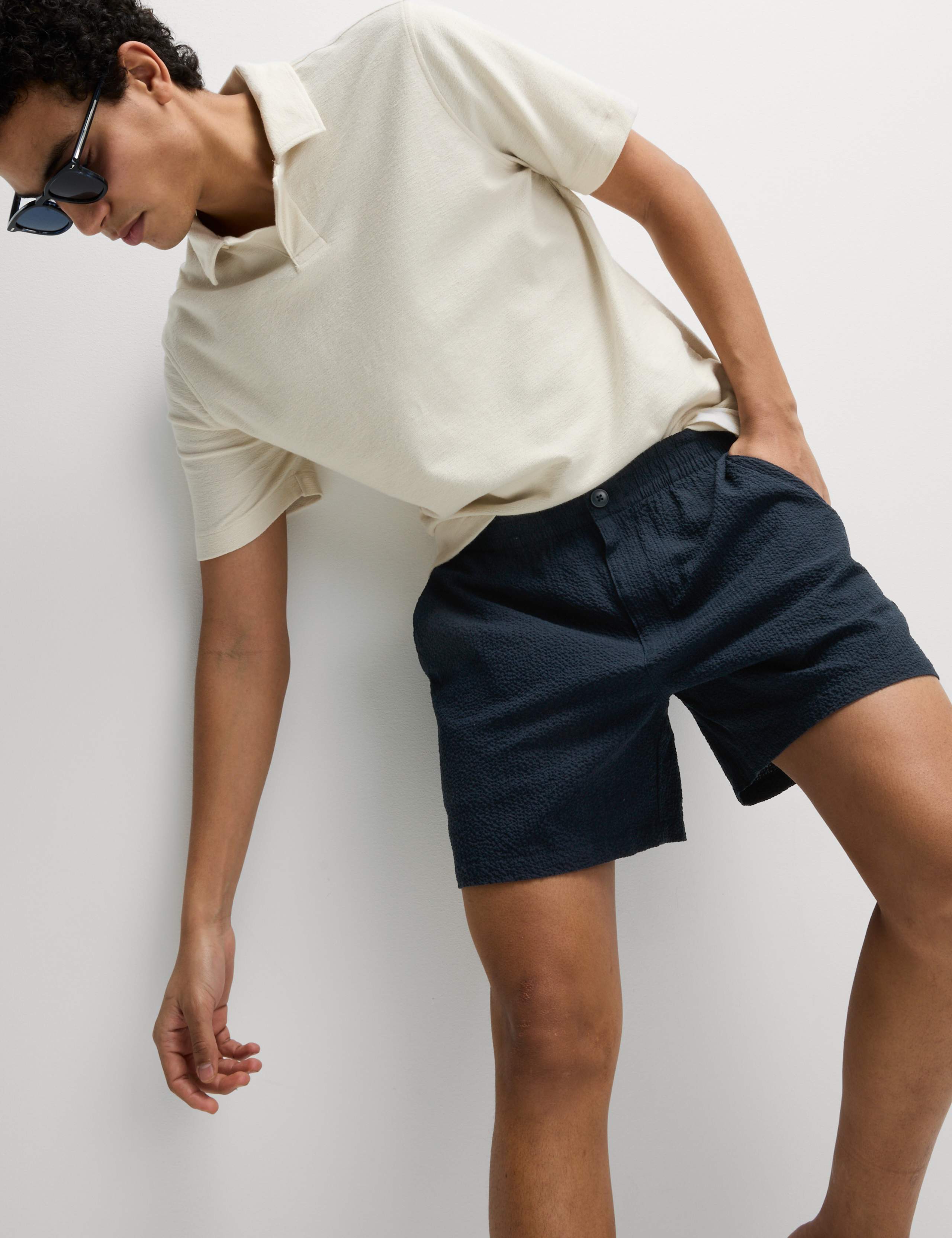 Elasticated Waist Seersucker Shorter Shorts