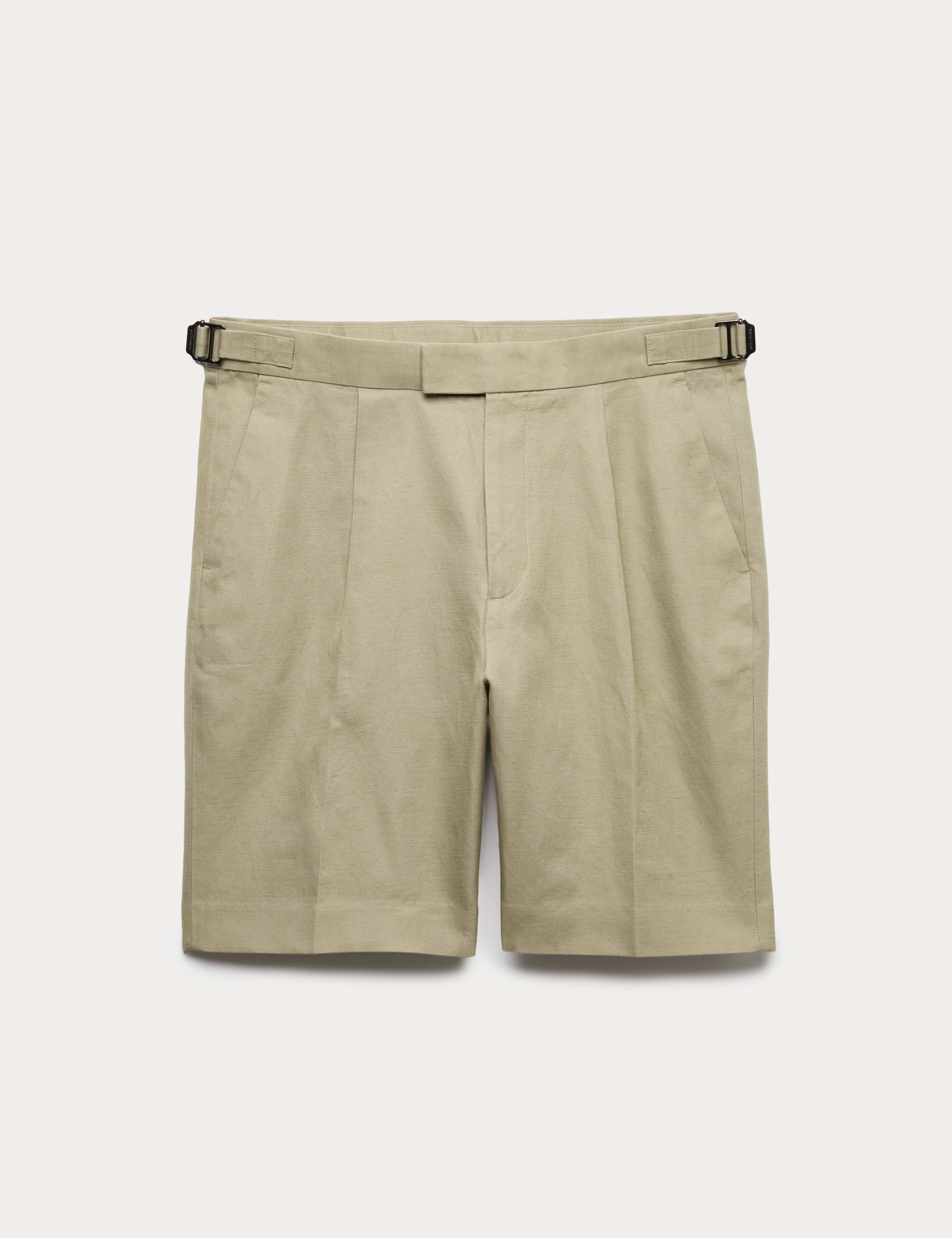 Cotton Linen Blend Pleat Front Shorts