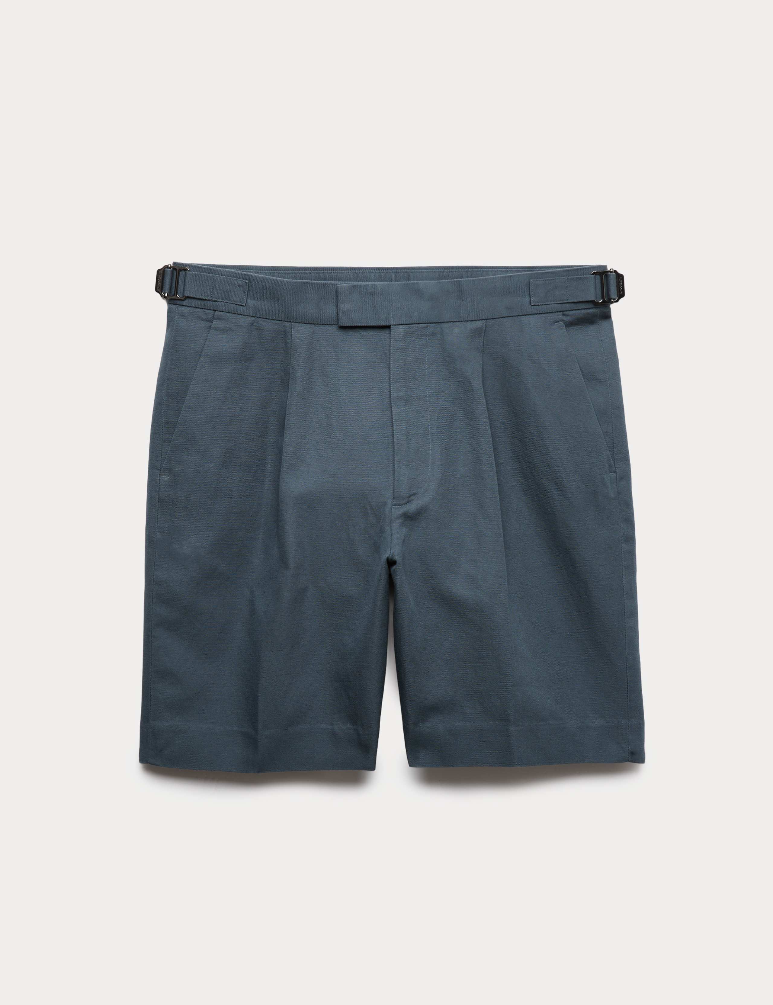 Cotton Linen Blend Pleat Front Shorts
