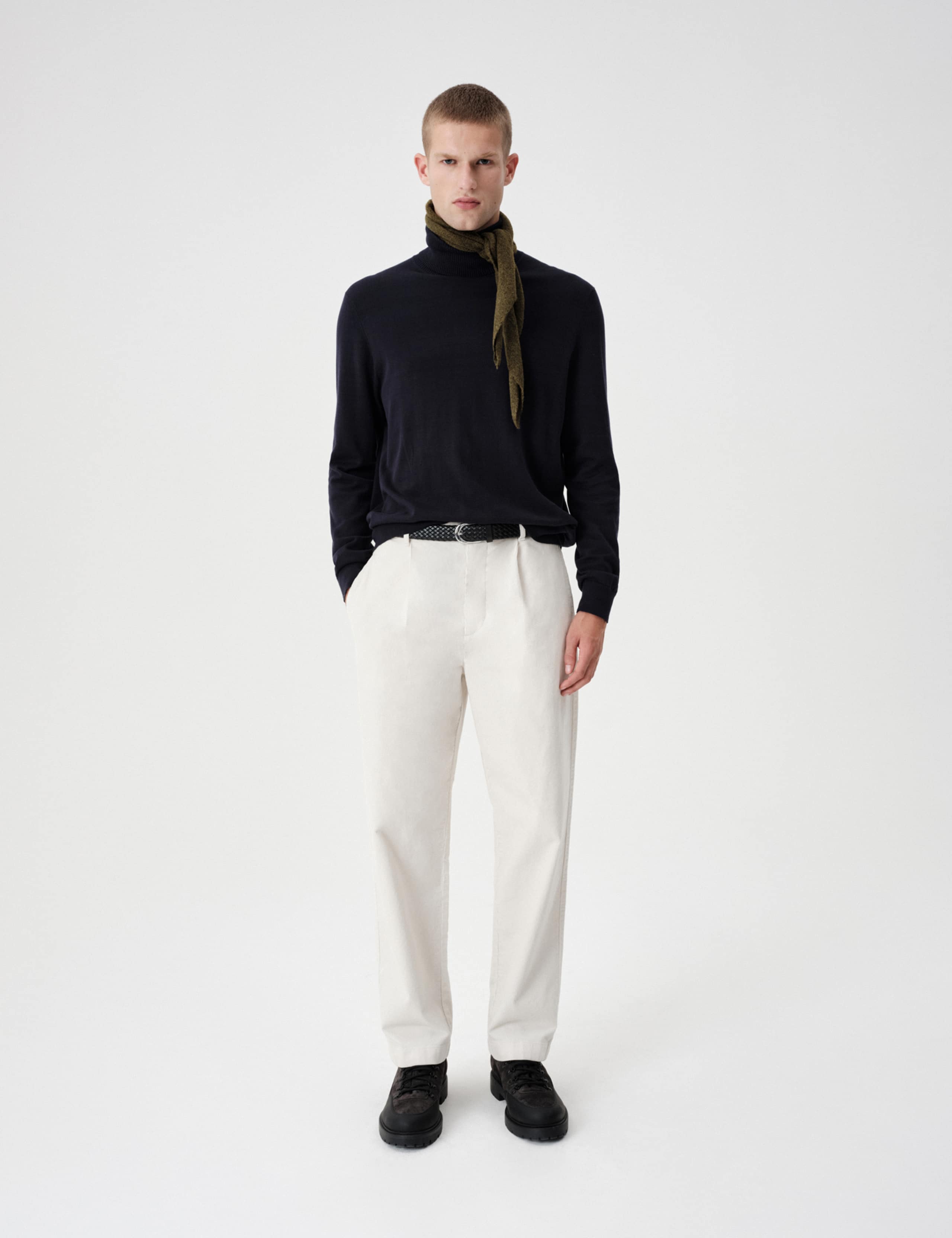 Relaxed Fit Corduroy Pleat Front Trousers