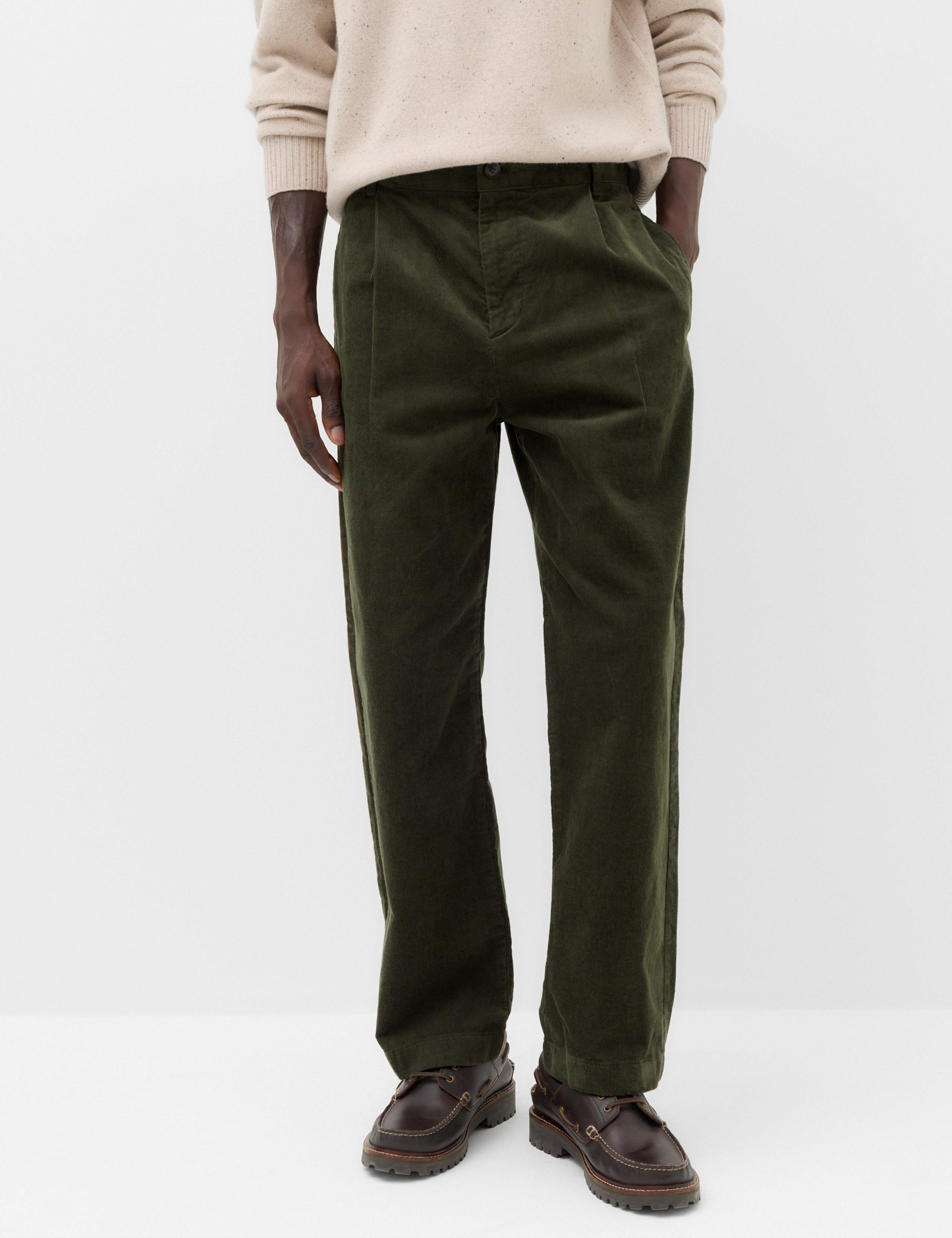Relaxed Fit Corduroy Pleat Front Trousers