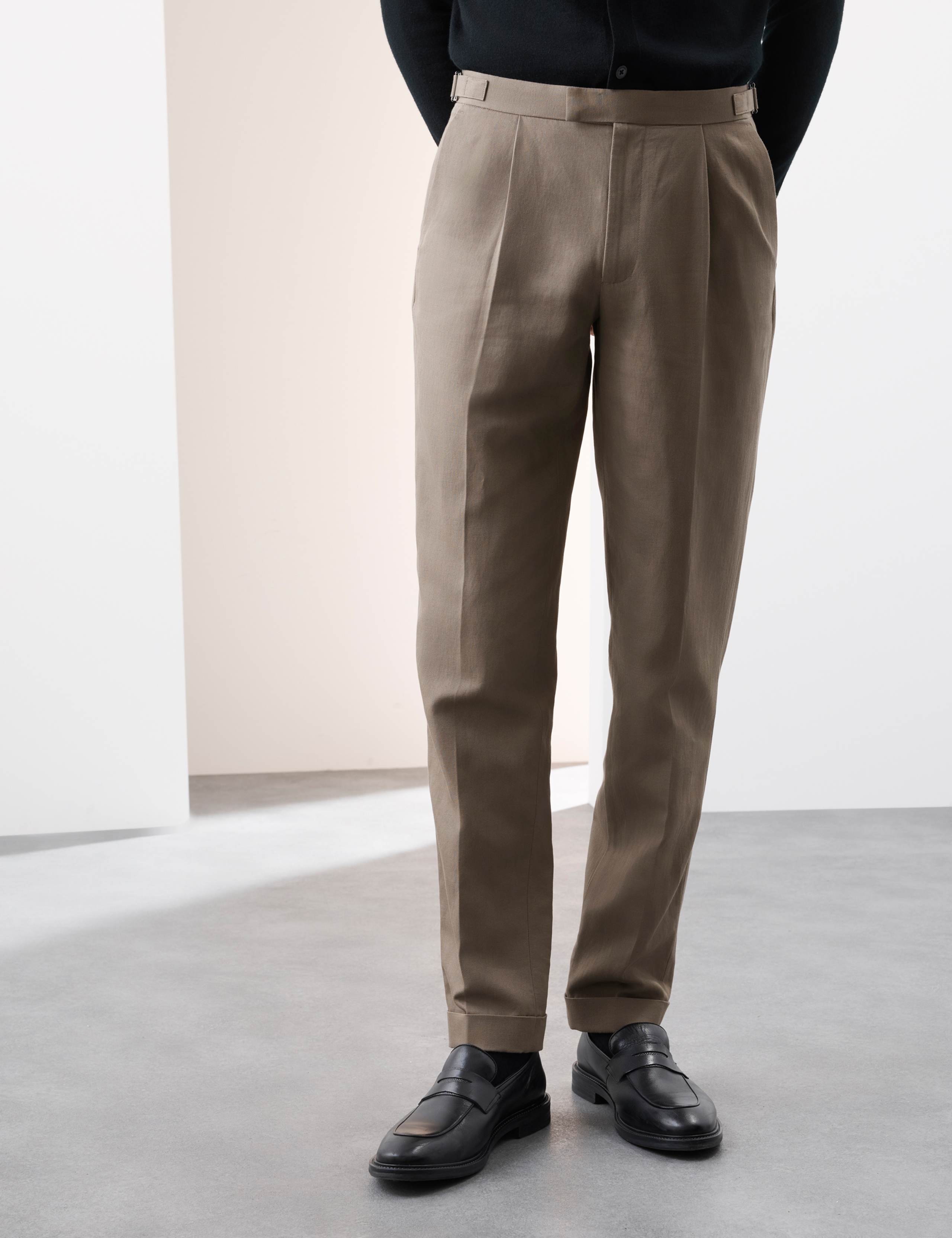 Linen Blend Single Pleat Smart Trousers