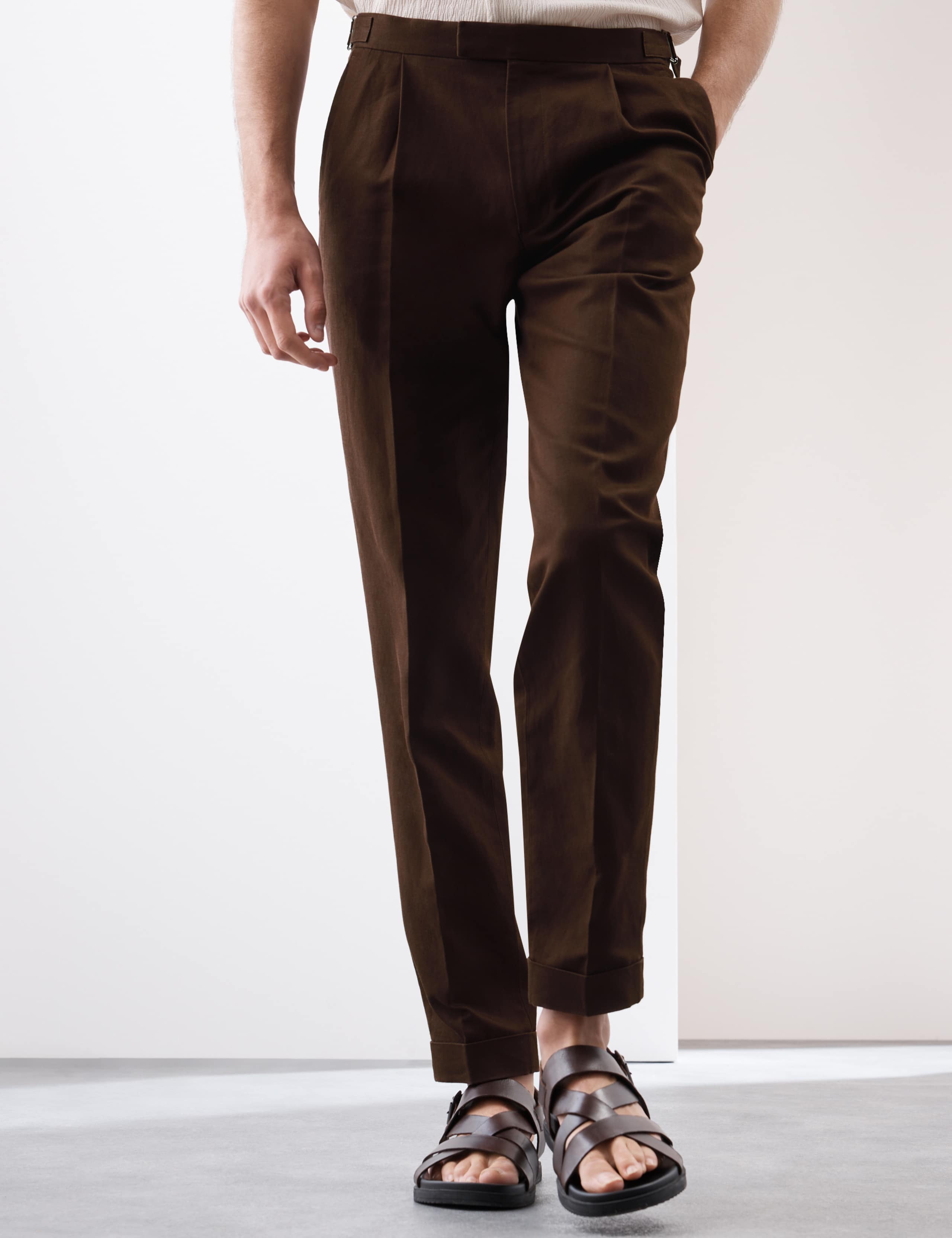 Linen Blend Single Pleat Smart Trousers