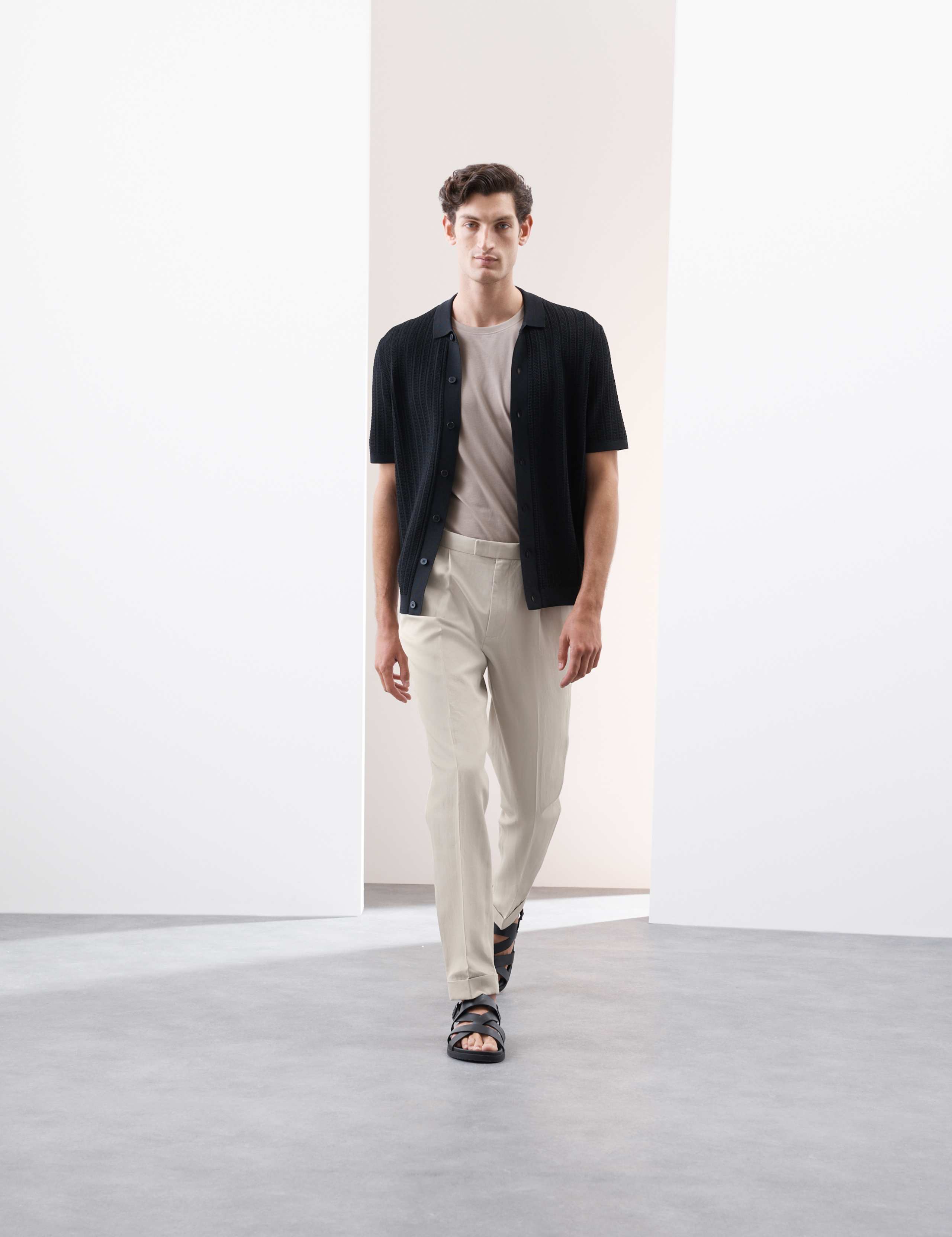 Linen Blend Single Pleat Smart Trousers