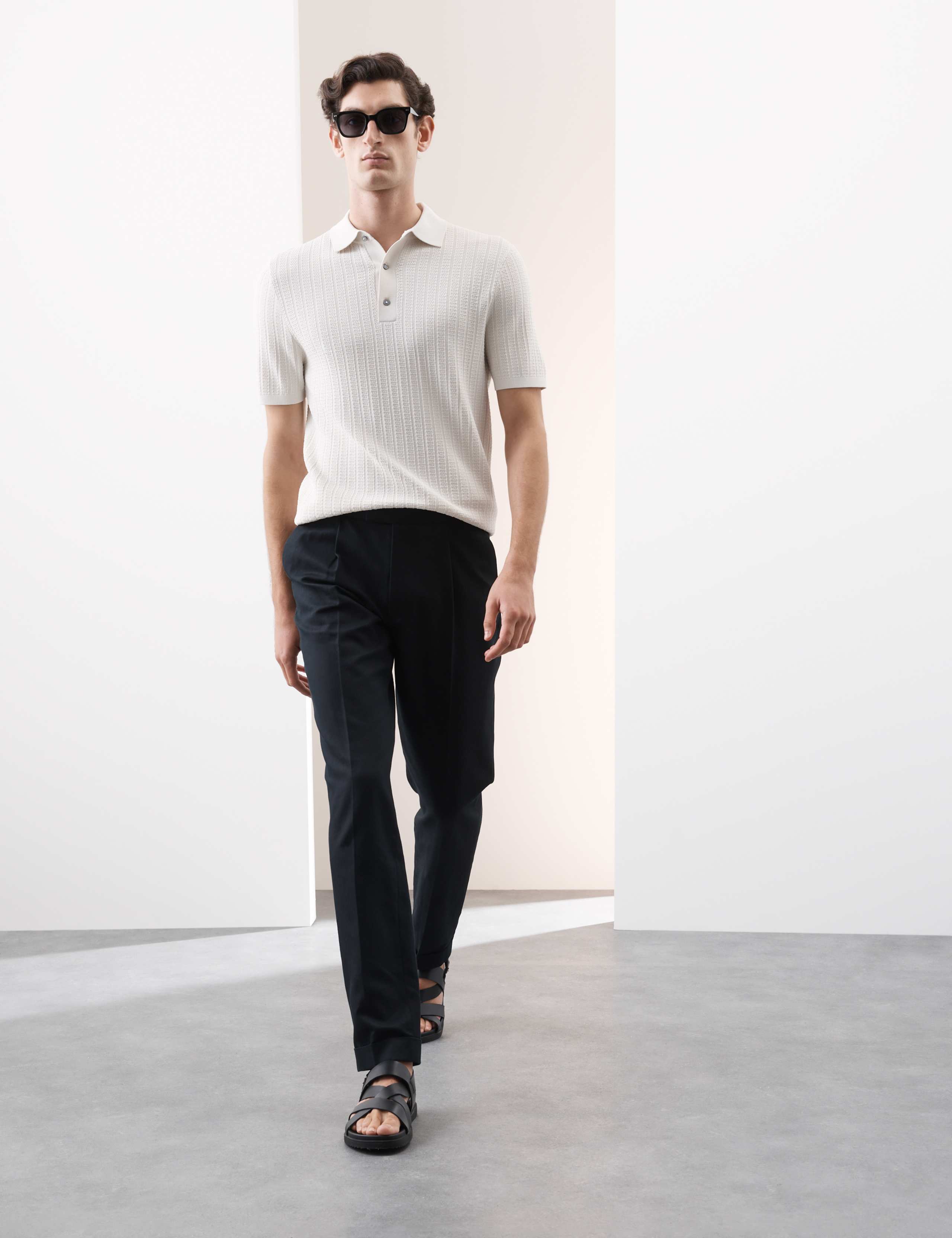 Linen Blend Single Pleat Smart Trousers