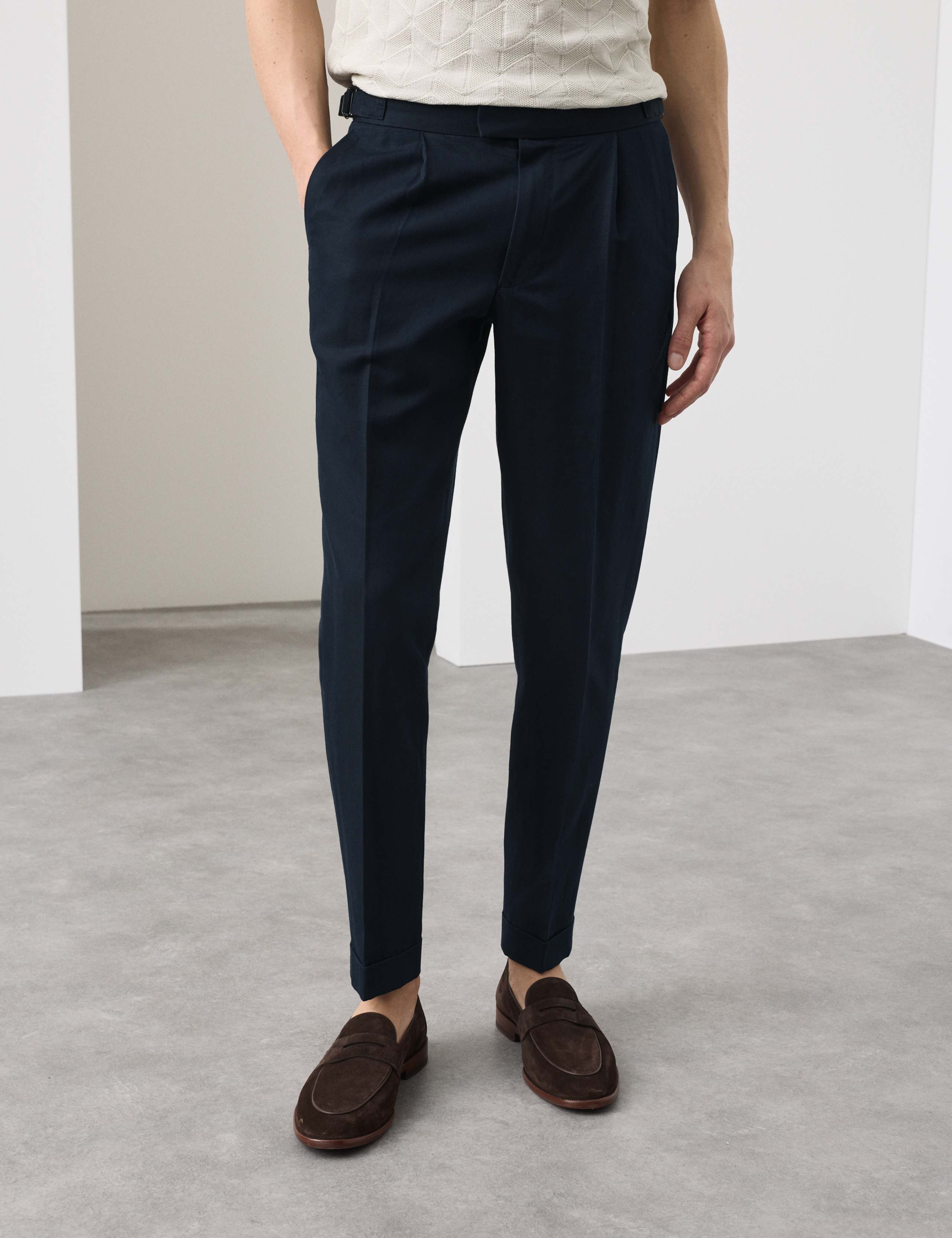 Tapered Fit Cotton Linen Blend Trousers