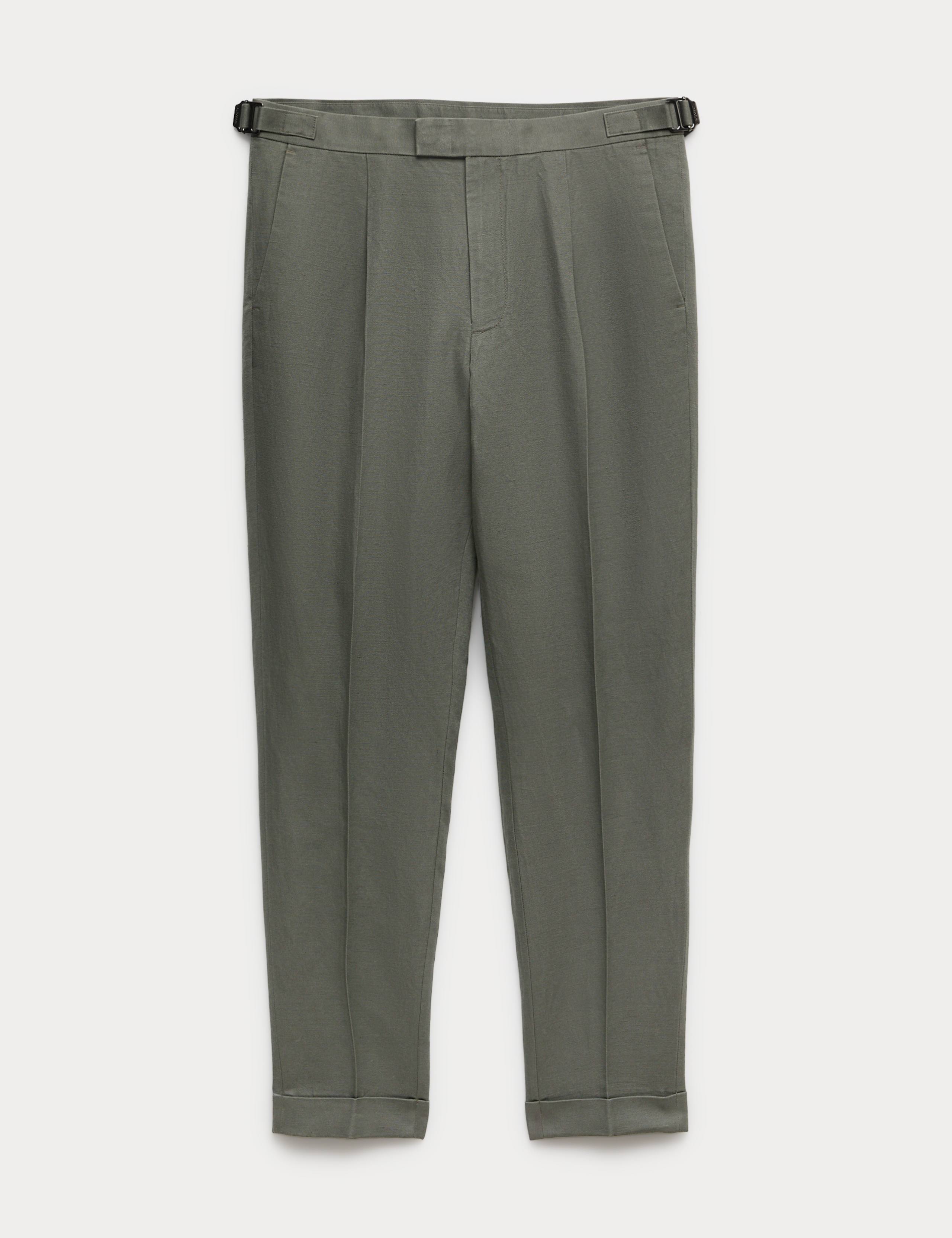 Tapered Fit Cotton Linen Blend Trousers