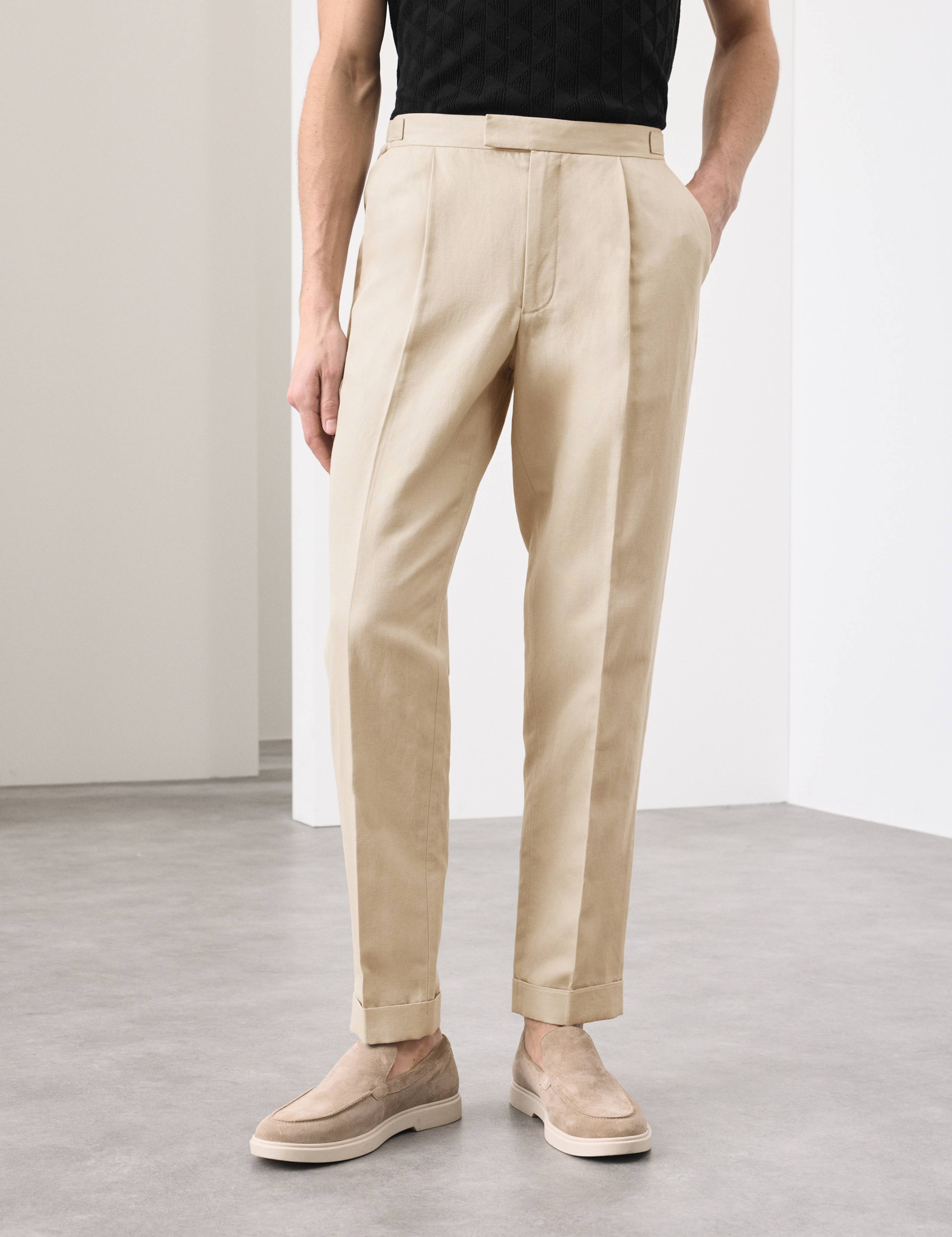 Tapered Fit Cotton Linen Blend Trousers