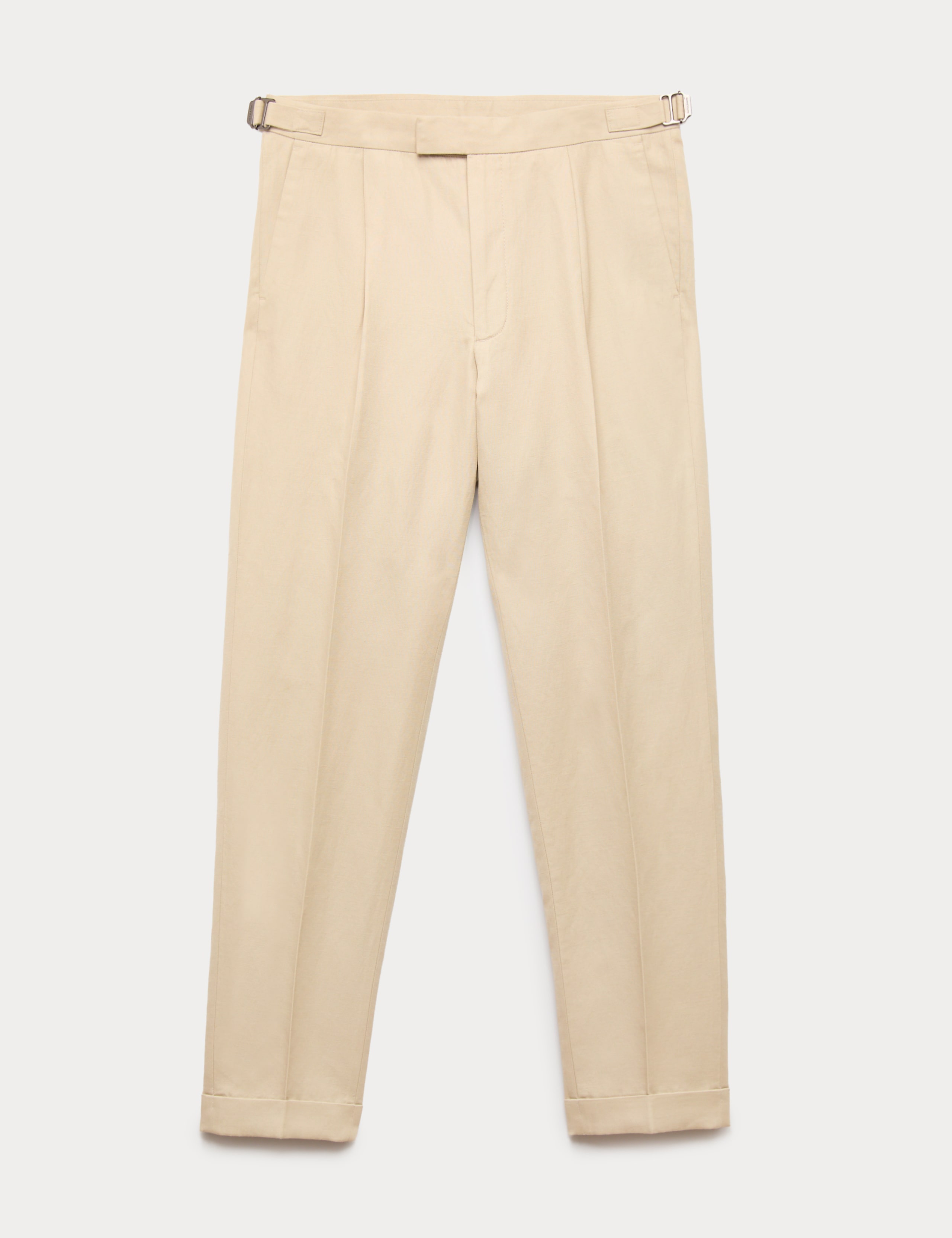 Tapered Fit Cotton Linen Blend Trousers