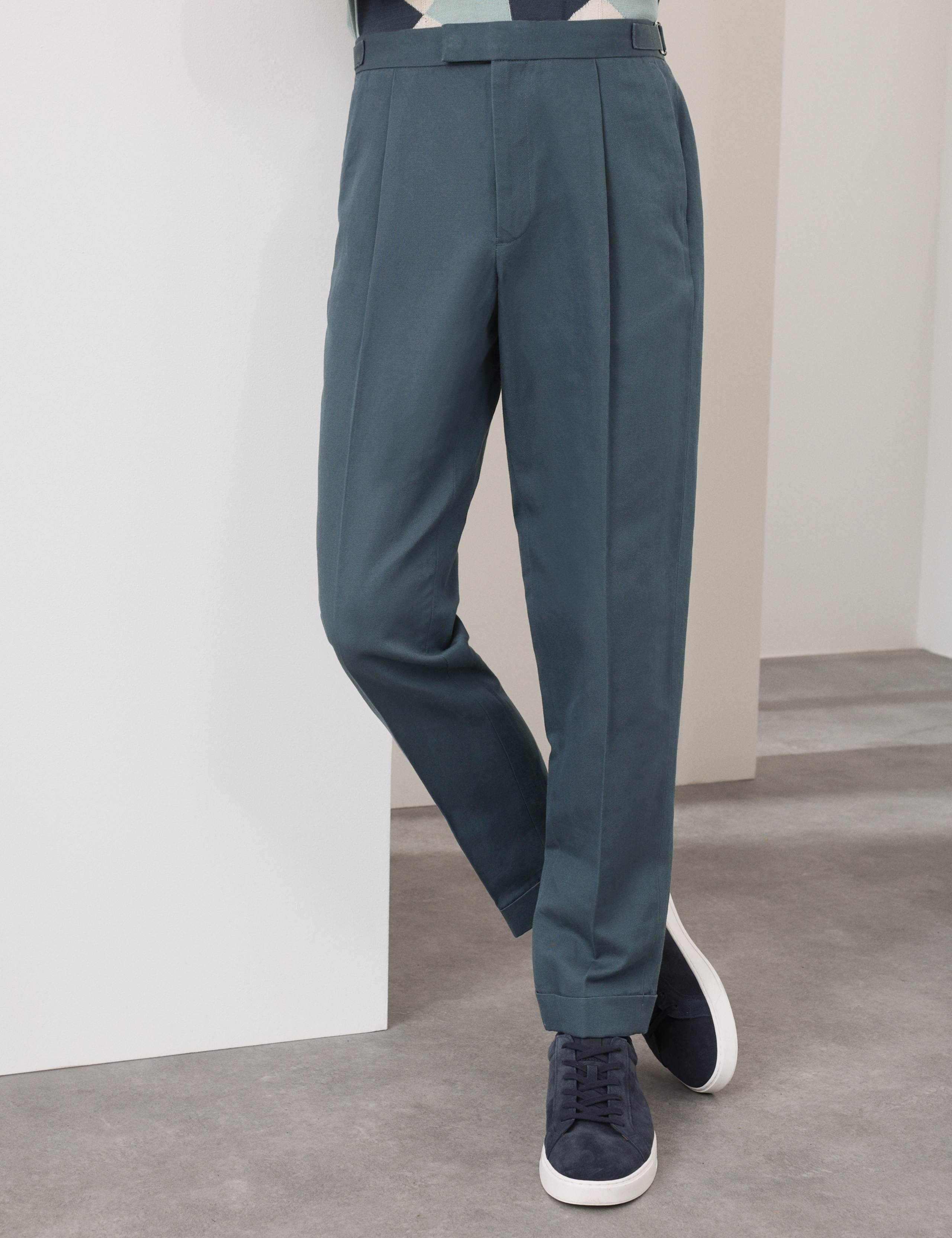 Tapered Fit Cotton Linen Blend Trousers