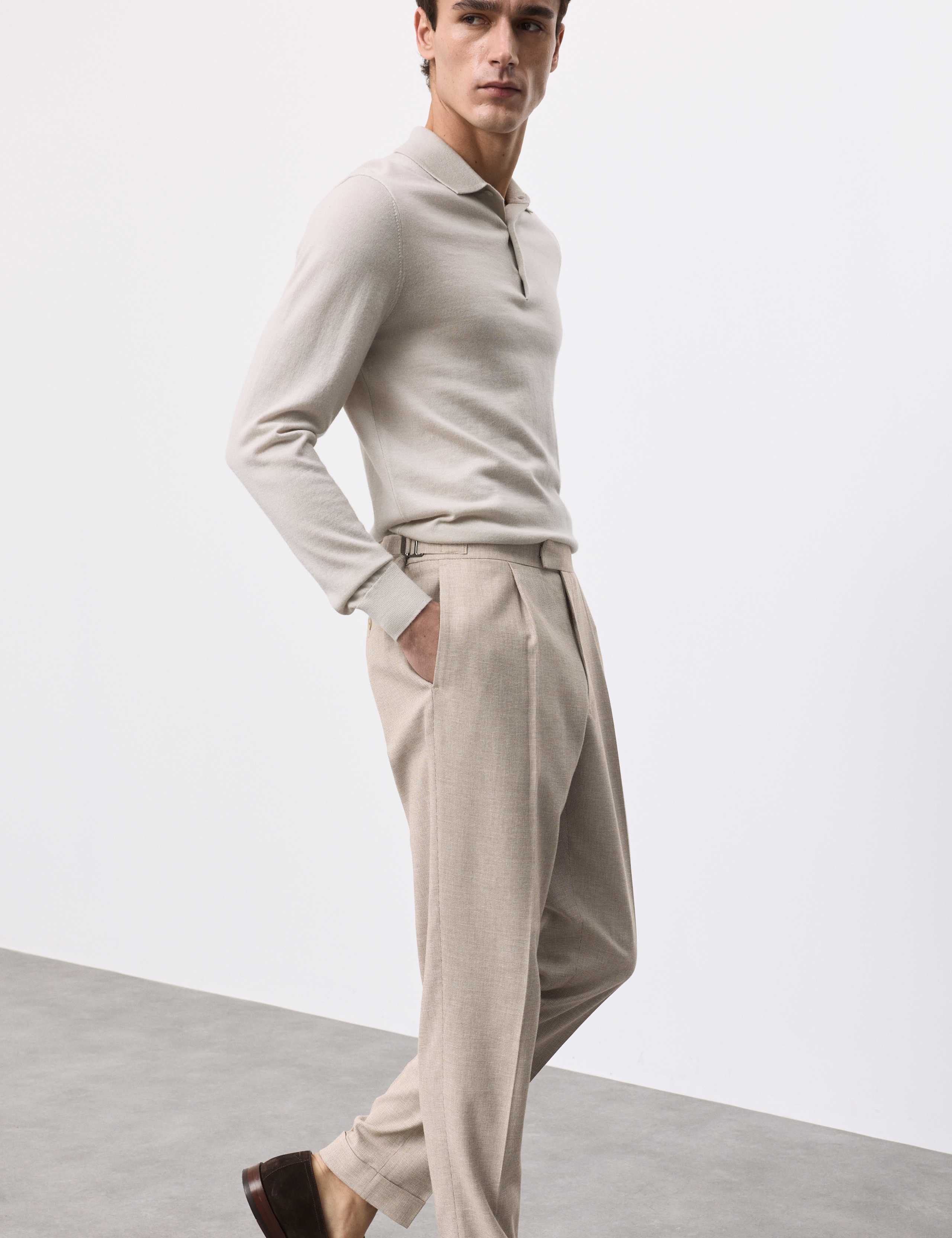 Tapered Fit Cotton Linen Blend Trousers