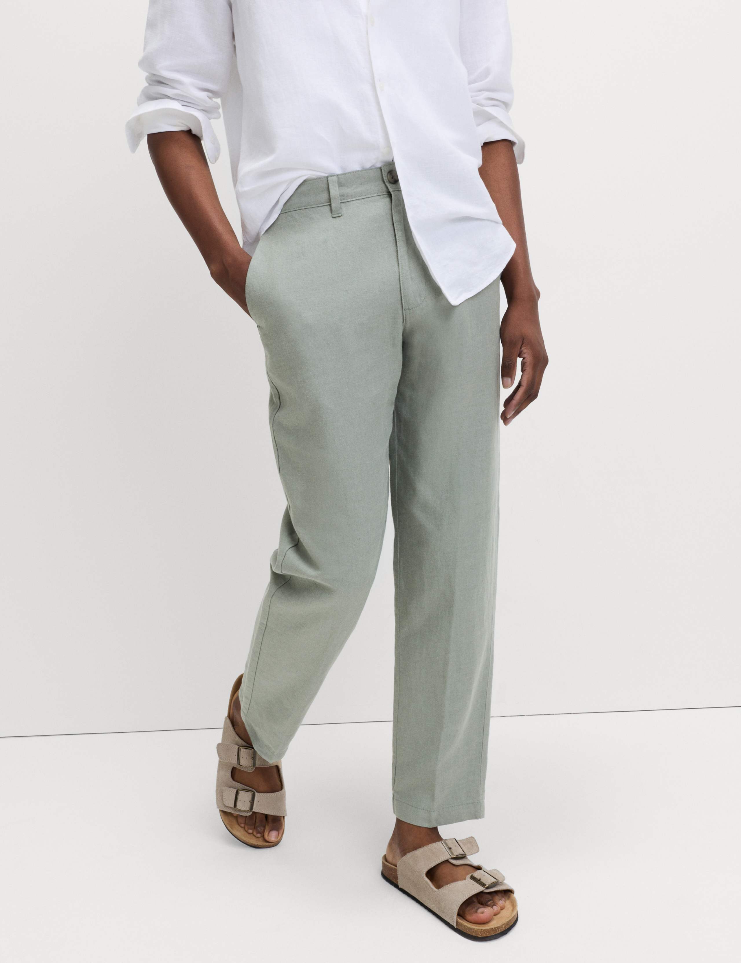 Regular Fit Cotton Linen Blend Chinos