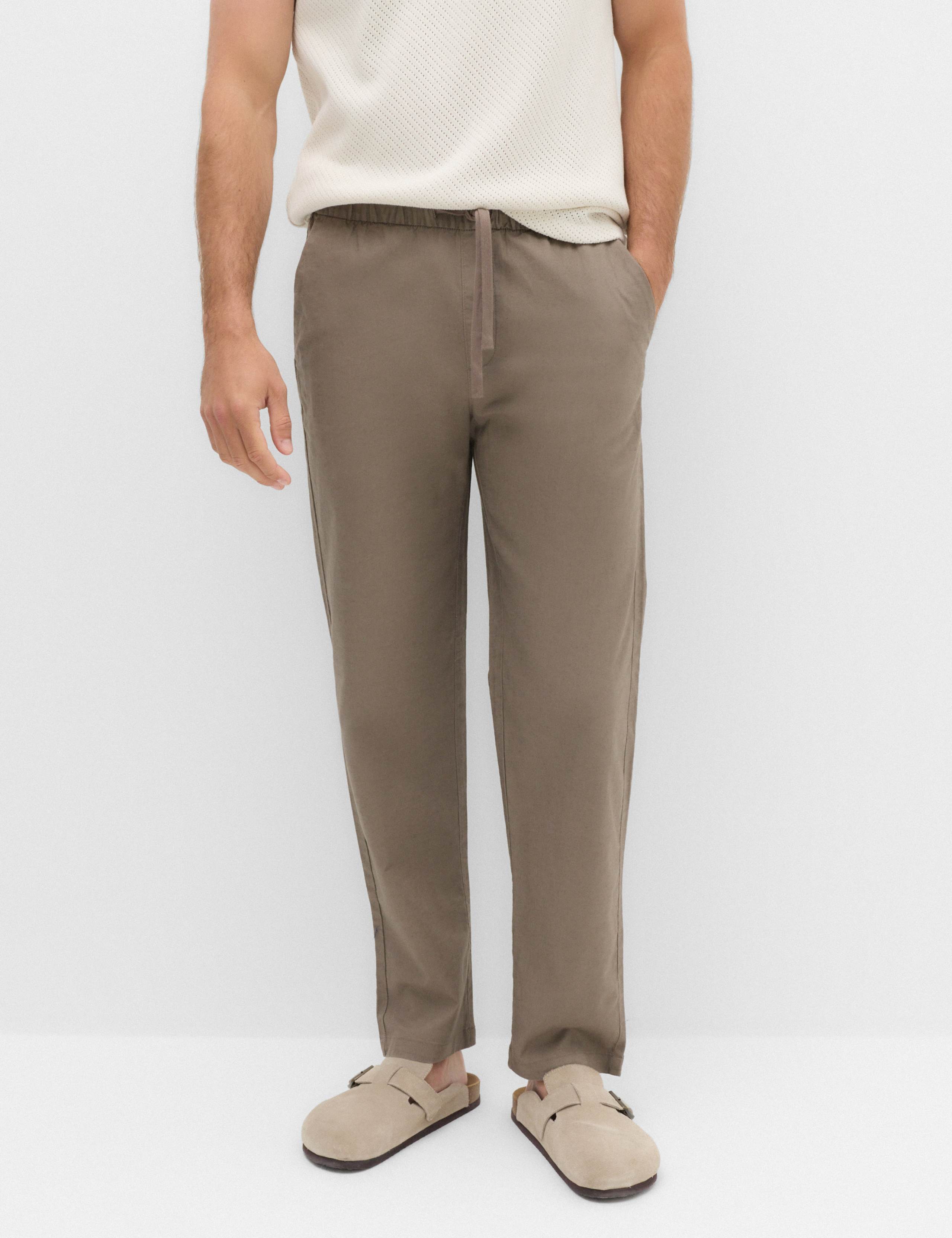 Loose Fit Linen Blend Elasticated Waist Trousers