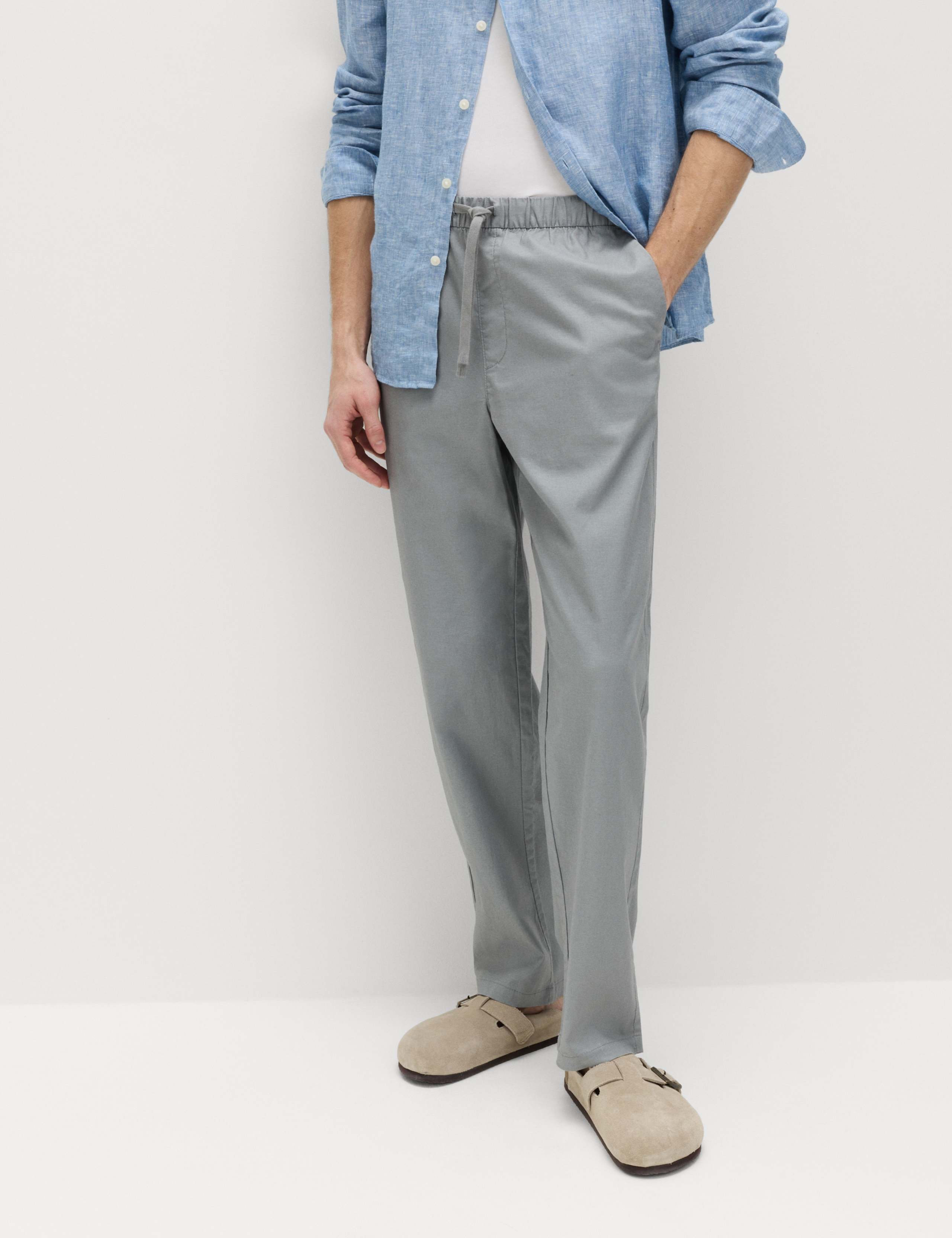 Loose Fit Linen Blend Elasticated Waist Trousers