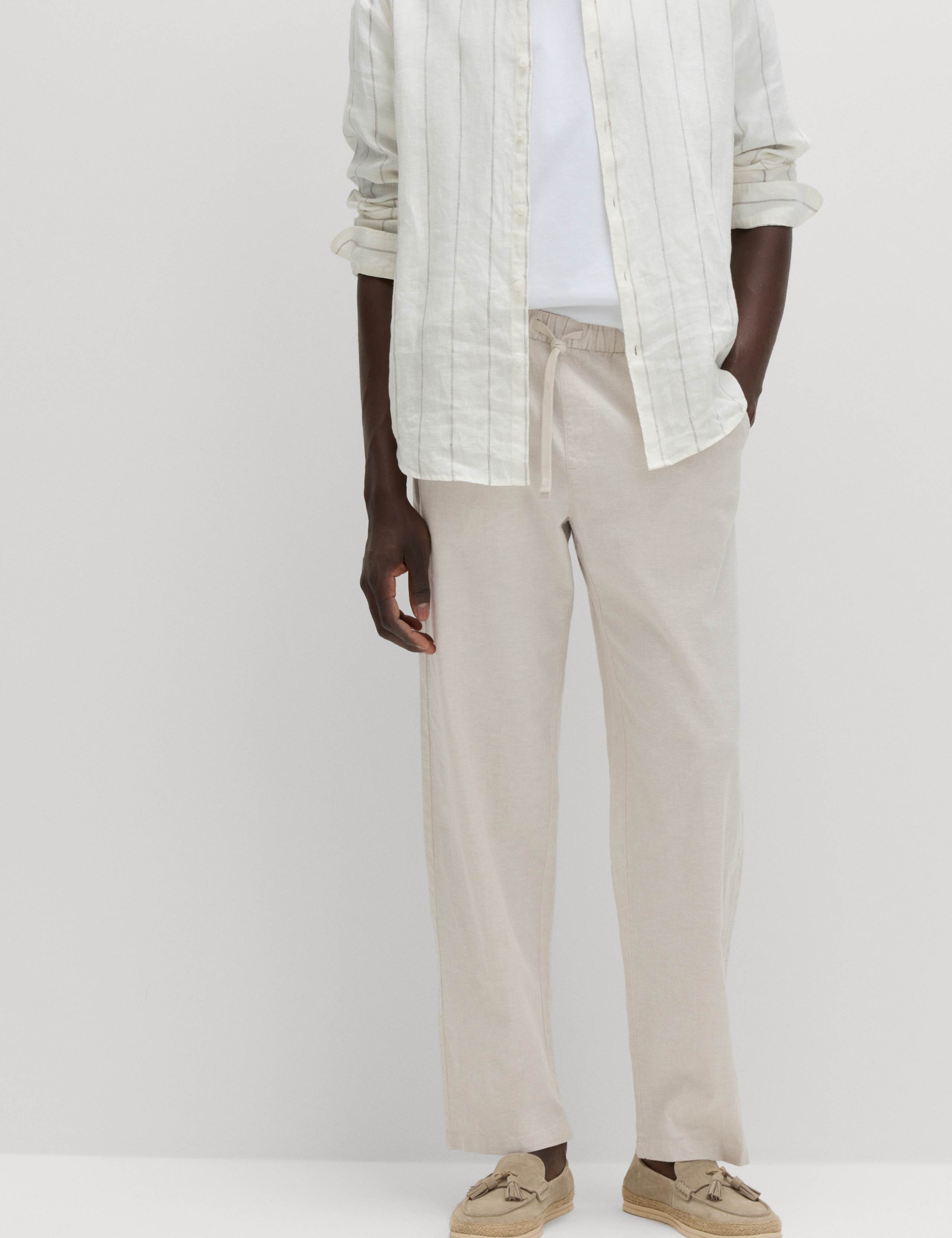 Loose Fit Linen Blend Elasticated Waist Trousers